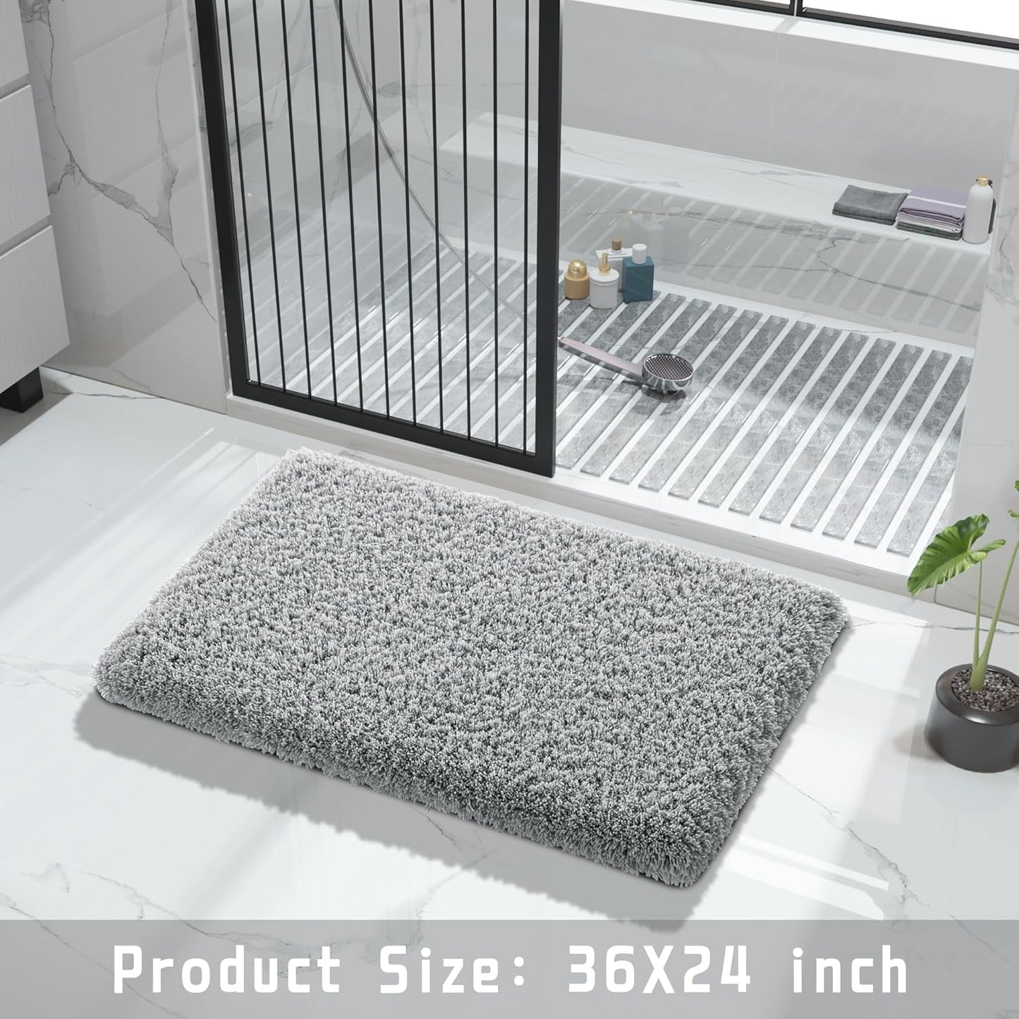 Yimobra Bathroom Rugs Non Slip Washable 36x24, Ultra Soft and Water Absorbent Bath Mats, Plush Shower Mat Outside, Luxury Microfiber Carpet Thick Matts for Bathroom Floor/Tub, Pure Gray