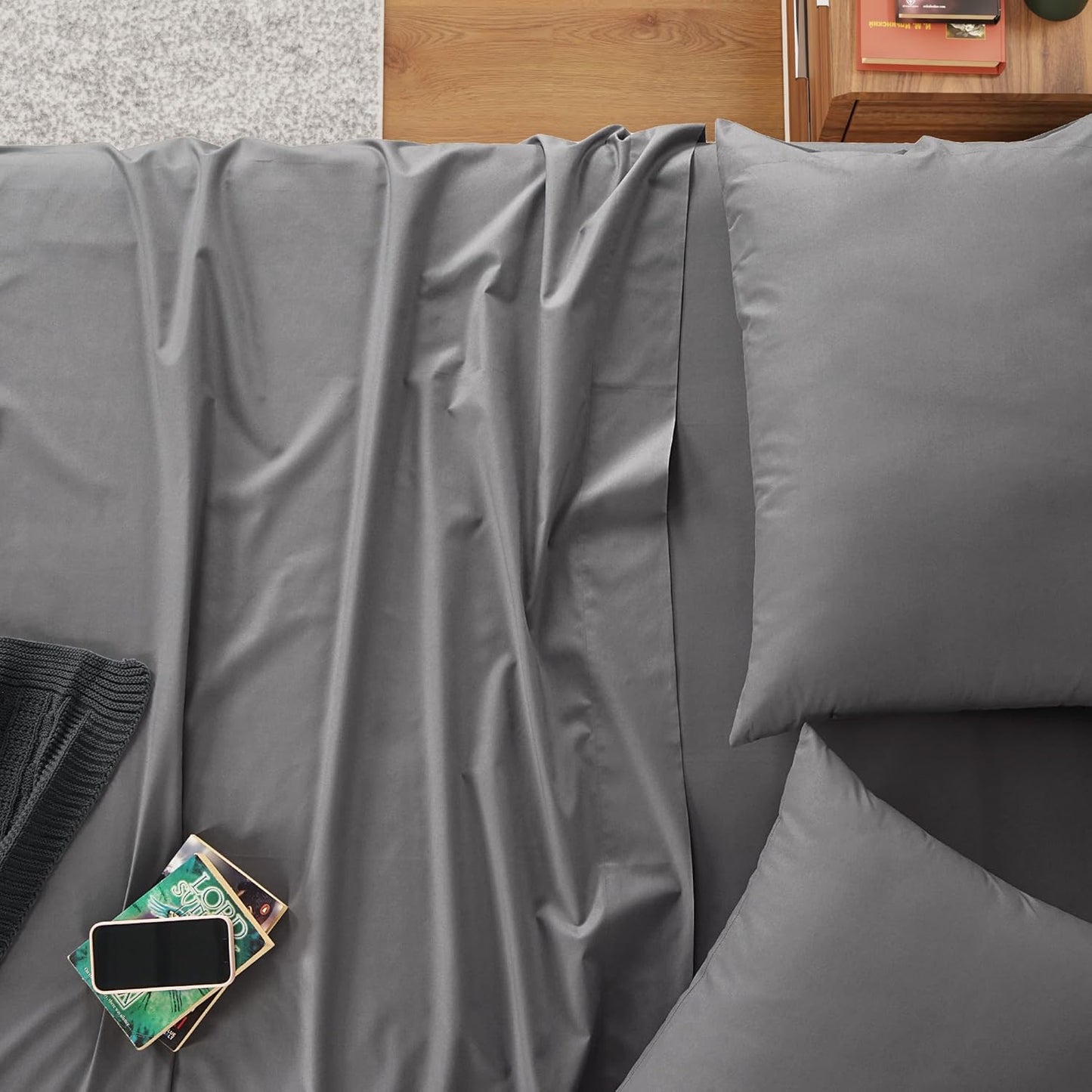 IZOD 100% Egyptian Cotton Sheets Set Twin Size, Cotton Percale Crisp Sheet Set 3Pc, Lightweight & Deep Pocket fits Upto 17", Long-Staple Soft Combed, Hotel Style Luxury Bedding Sheet - Carbon Steel