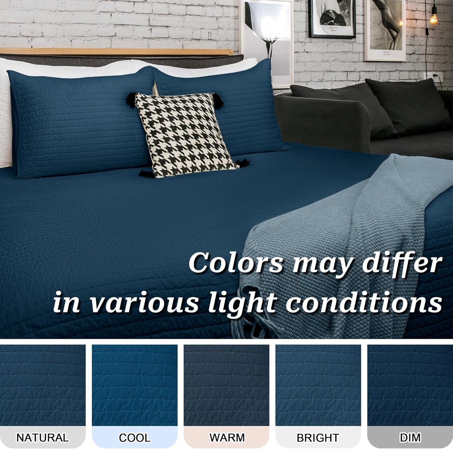ELEGANT LIFE HOME Velvet Quilt Oversized King Reversible Royal Cotton Velvet Pic-Stitch Bedding Quilt - King Size - 108'' x 92'', Navy