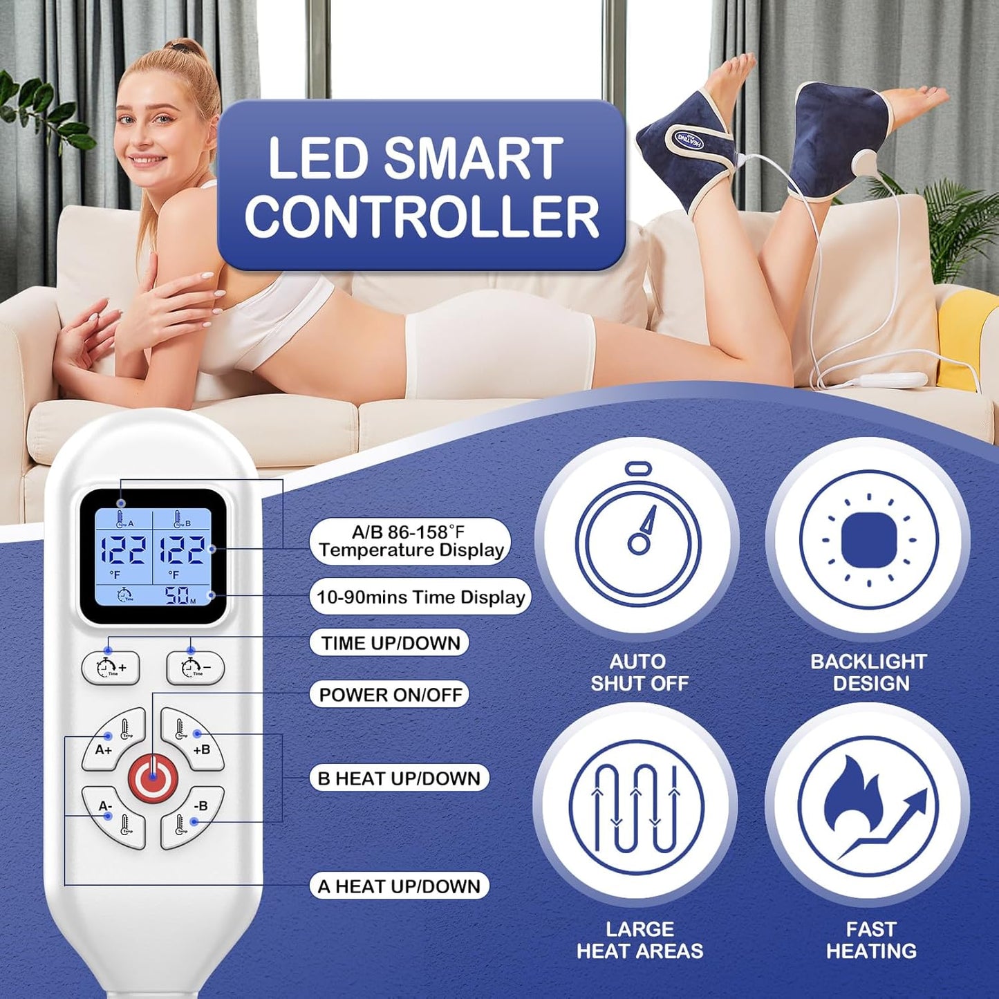 JOBYNA 2 Pack Heated Ankle Wrap for Ankle Pain Relief, Deep-Penetrating Electric Feet Warmers for Women and Men, 86℉-158℉ & Auto Shut Off