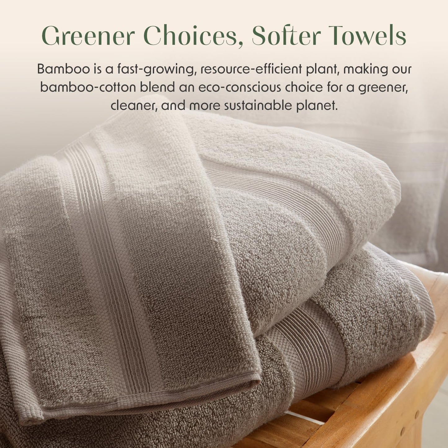 Springtree Home Luxury Bamboo Rayon Bath Towel Set of 4 | 35% Bamboo Rayon - 65% Cotton | Absorbent Quick-Dry Towels for Bathroom | Oeko-TEX Standard 100 Cotton | Cobblestone