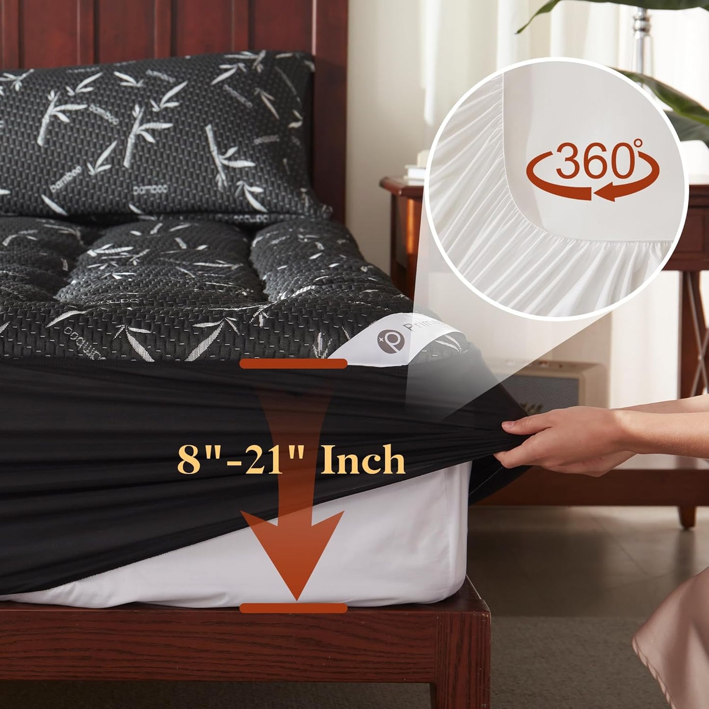 100% Waterproof Twin XL Size Mattress Topper, Thick Pillow Top Mattress Pad,Up to 22 Inch Deep Pocket, Soft Breathable Mattress Pad for Back Pain,Protector Cover (Black)