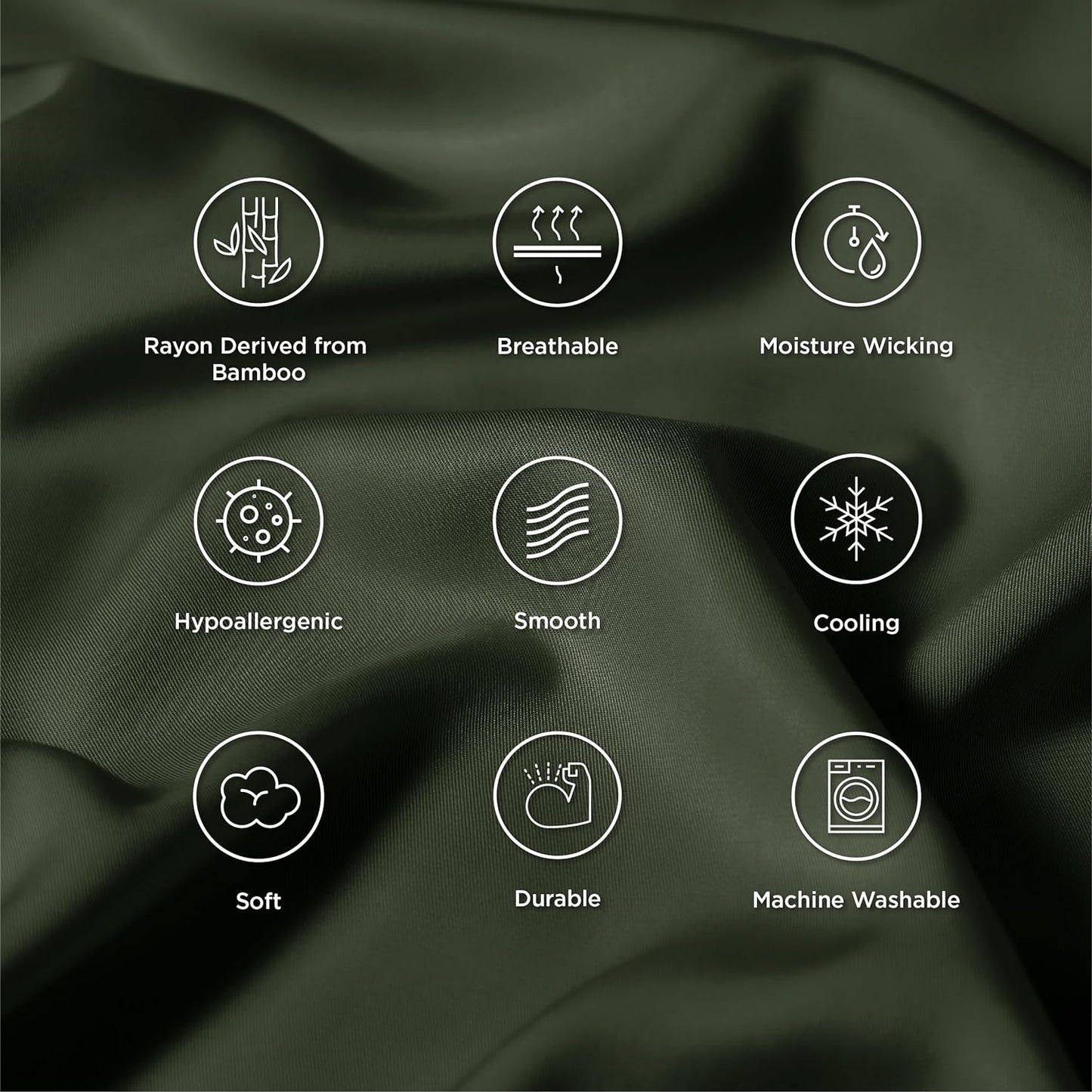 Bedsure Pillow Cases Queen, Cooling Pillow Cases, Rayon Derived from Bamboo Olive Green Pillowcases Queen Size Set of 2, Soft & Breathable Bedding Pillow Covers with Envelope Closure, 20x30 Inches