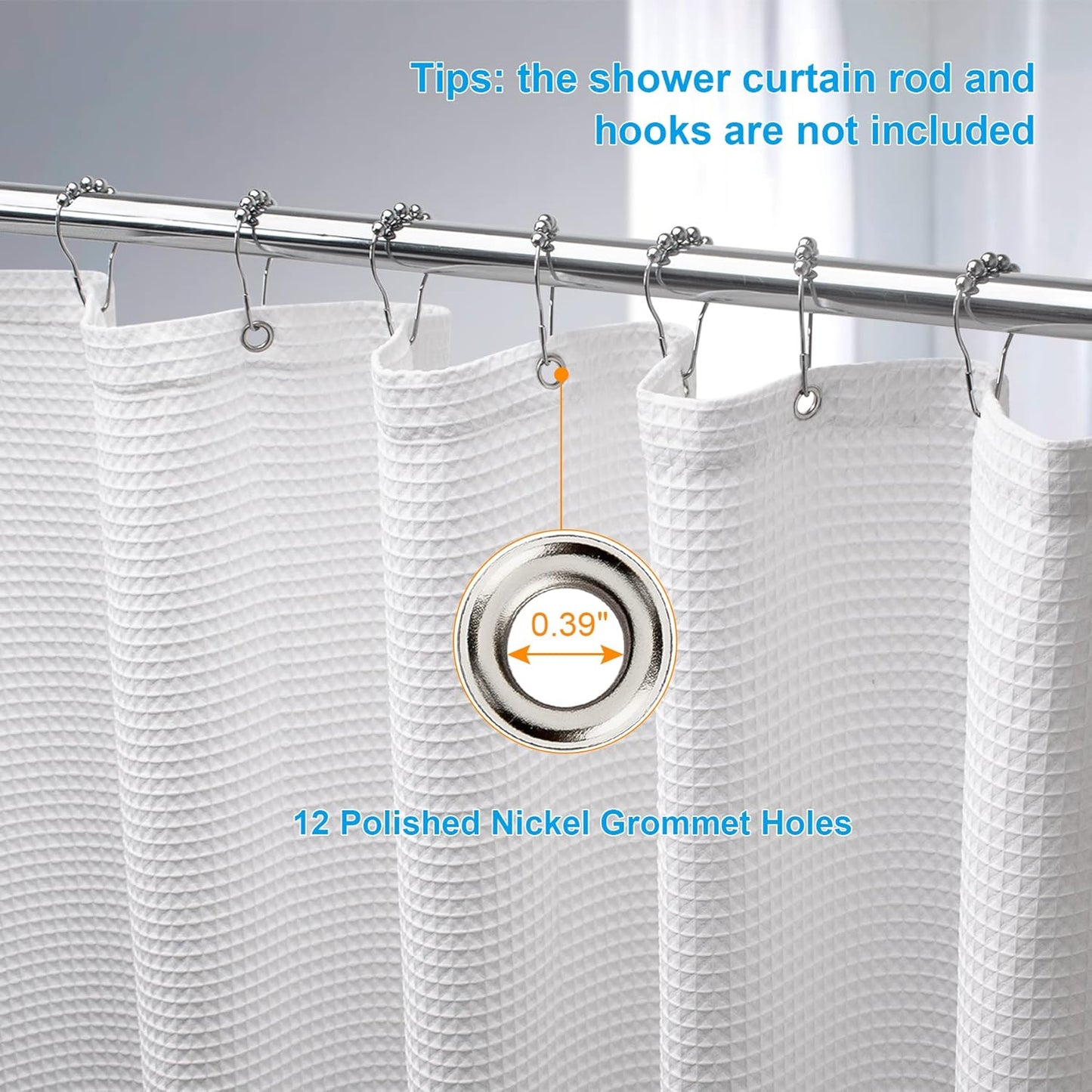 AmazerBath White Shower Curtain Fabric, Waffle Shower Curtain Polyester, Luxury Cloth Shower Curtains for Bathroom, Hotel Quality, Machine Washable, Heavy Duty, 72 x 72 Inches (Matte White)