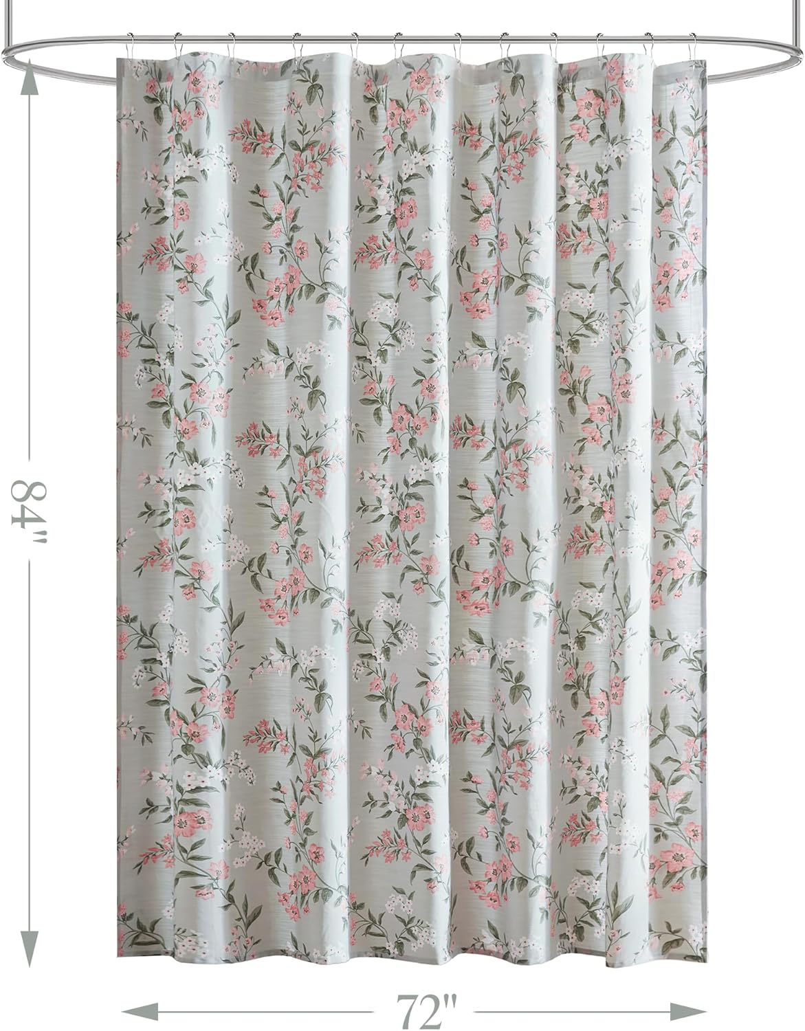 Martha Stewart Meadow Floral Shower Curtain, Cotton-Rich Slub Texture, Timeless Garden Design, Classic to Modern Farmhouse Bathroom Decor, Machine Washable 72"x84", Green