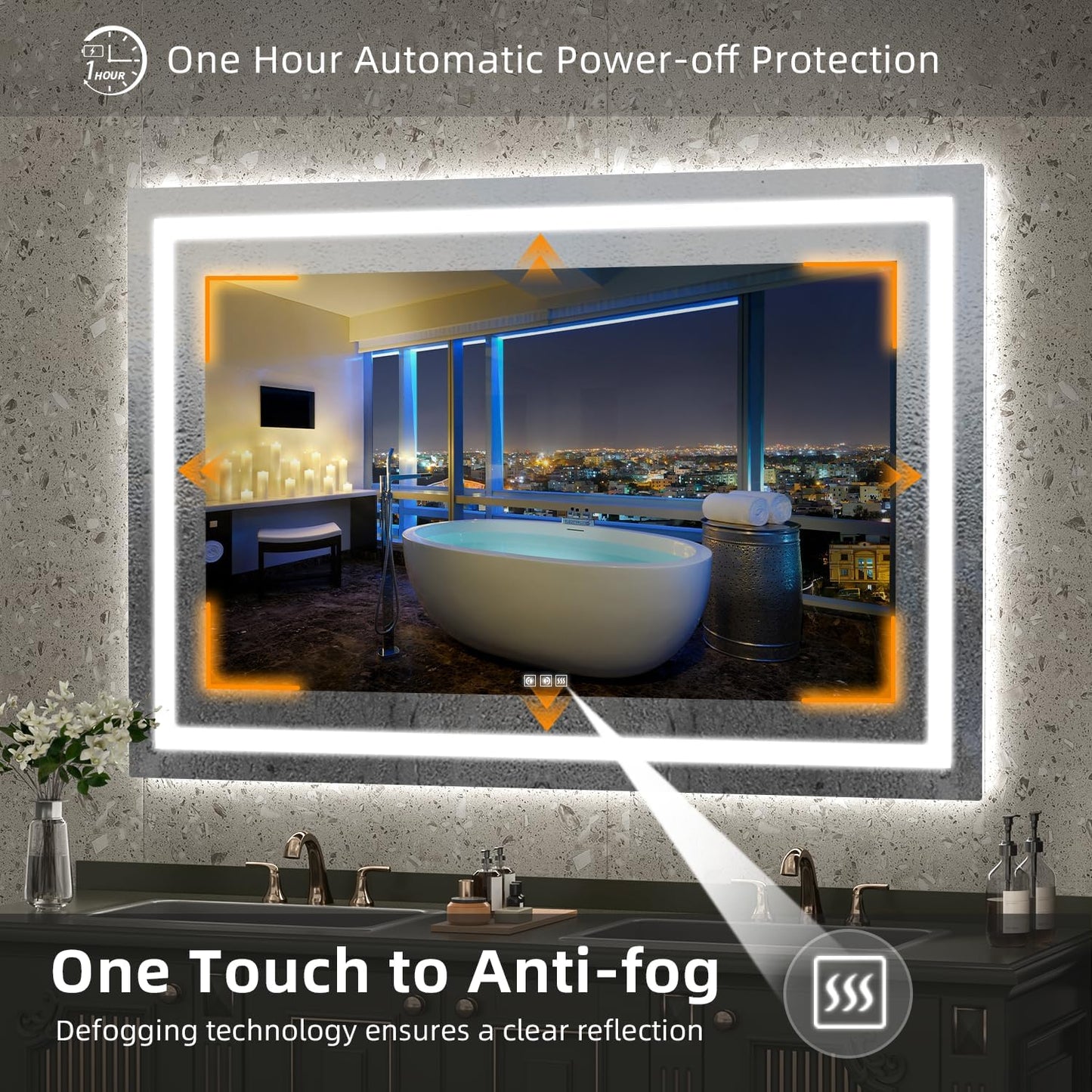 LED Mirror for Bathroom, 60x40 Inch Backlit + Front Lighted Bathroom Vanity Mirror with Lights for Wall, Double Light Strips, 3 Colors, Shatter-Proof, Anti-Fog and Brightness Memory