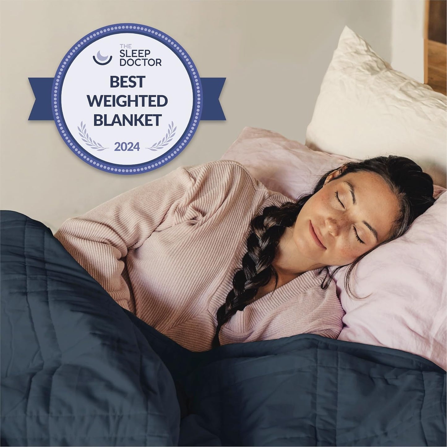 Baloo Weighted Blanket for Adults 12 lb Throw (Navy Blue, 42"x72") | Cool & 100% Cotton | Machine Washable & Dryer Safe | Glass Microbead Fill