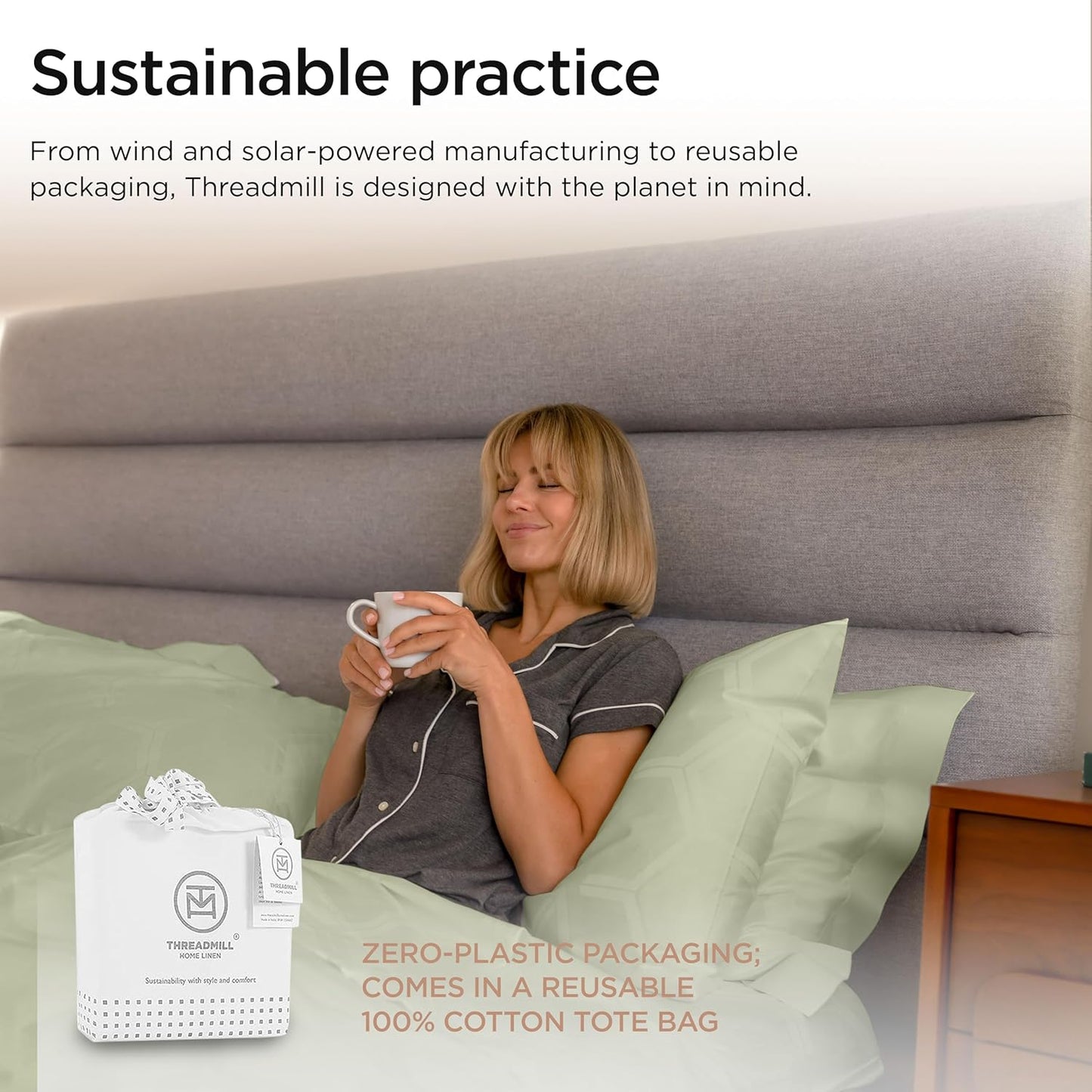 Threadmill 100% Cotton Sheets for King Size Bed - 600 Thread Count King Bed Sheets Set with 16” Deep Pocket - Jacquard Sateen Weave 4-Piece Bedding Set with Cooling Effect, Sage Green