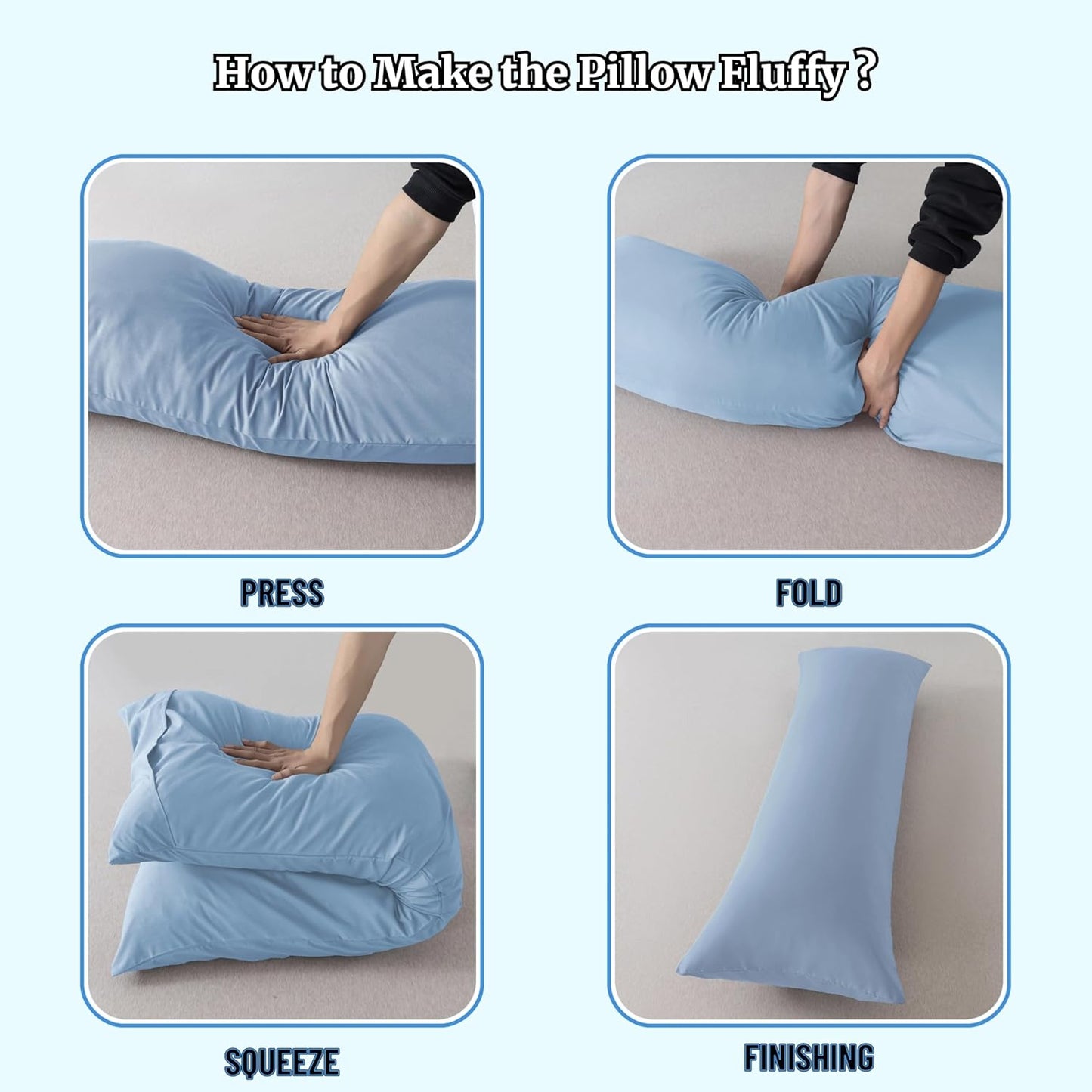 Ubauba Memory Foam Body Pillow with Cover, Full Large Body Pillows Insert for Adults with Envelope Closure Pillowcase, Firm & Fluffy Long Bed Pillows for Sleeping (20x54 inch, Blue)