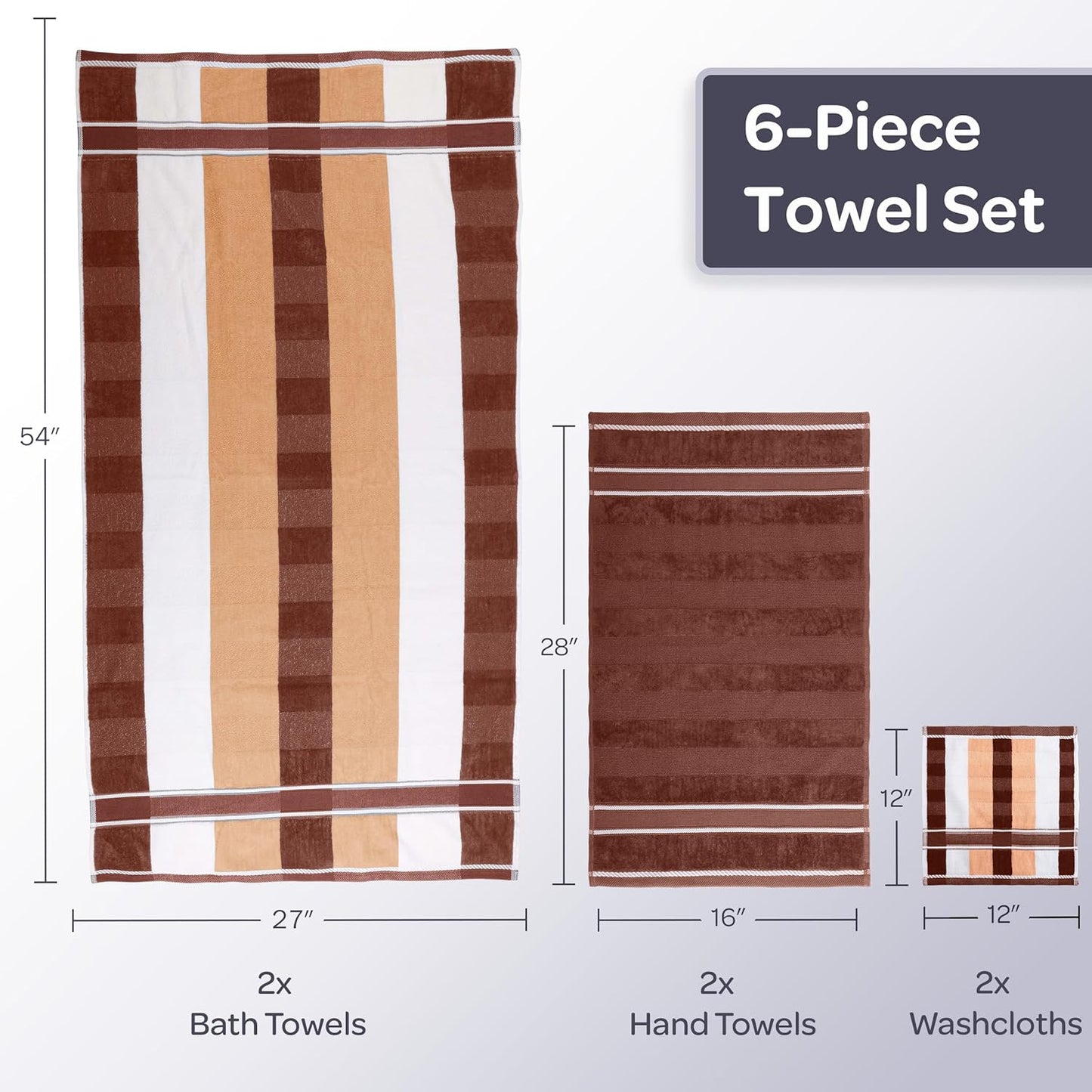 Lavish Home 6 Piece Bathroom Towels Set - 525 GSM 100% Cotton Bathroom Accessories - 2 Bath Sheets, 2 Hand Cloths , and 2 Wash Cloths - Soft Towel Set for Shower, Gym, Dorm, and Spa (Beige)