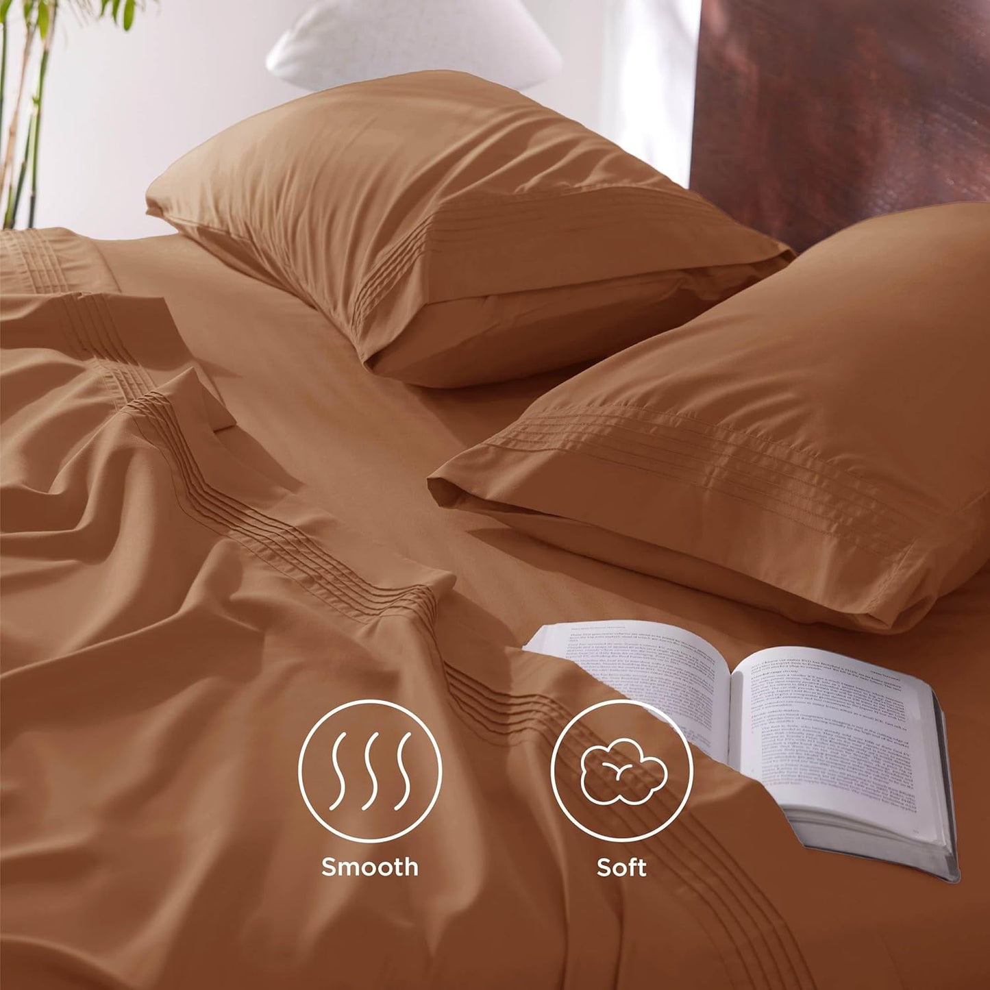 Bedsure Deep Pocket Queen Sheets Set - Fits Mattresses Up to 21 Inches Thick - 4 Piece GentleSoft Bed Sheets, Moisture Wicking, Soft & Cooling Bedsheet & Pillowcases, Easy & Secure Fit, Burnt Orange