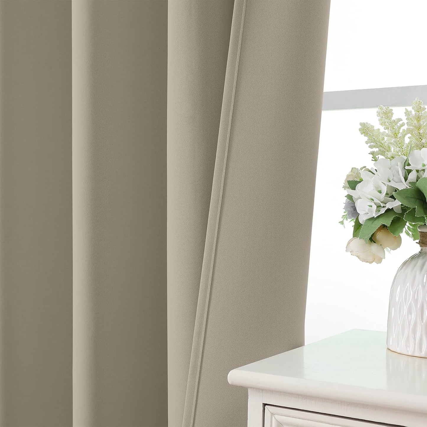 CUCRAF Light Beige Blackout Curtains 45 inch Length 2 Panels Set, Rod Pocket Room Darkening Drapes for Bedroom Living Room, Insulated Thermal Light Blocking Window Curtain (W52 x L45 Inch)