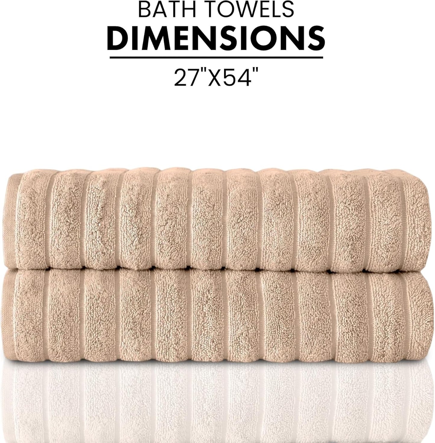 Classic Turkish Towels CTT Premium 2 Pack Bath Towels Set, Made with 100% Turkish Cotton, Spa & Hotel, Quick Drying Towels, Absorbent & Comfy | 27"x54" (Almond Beige)