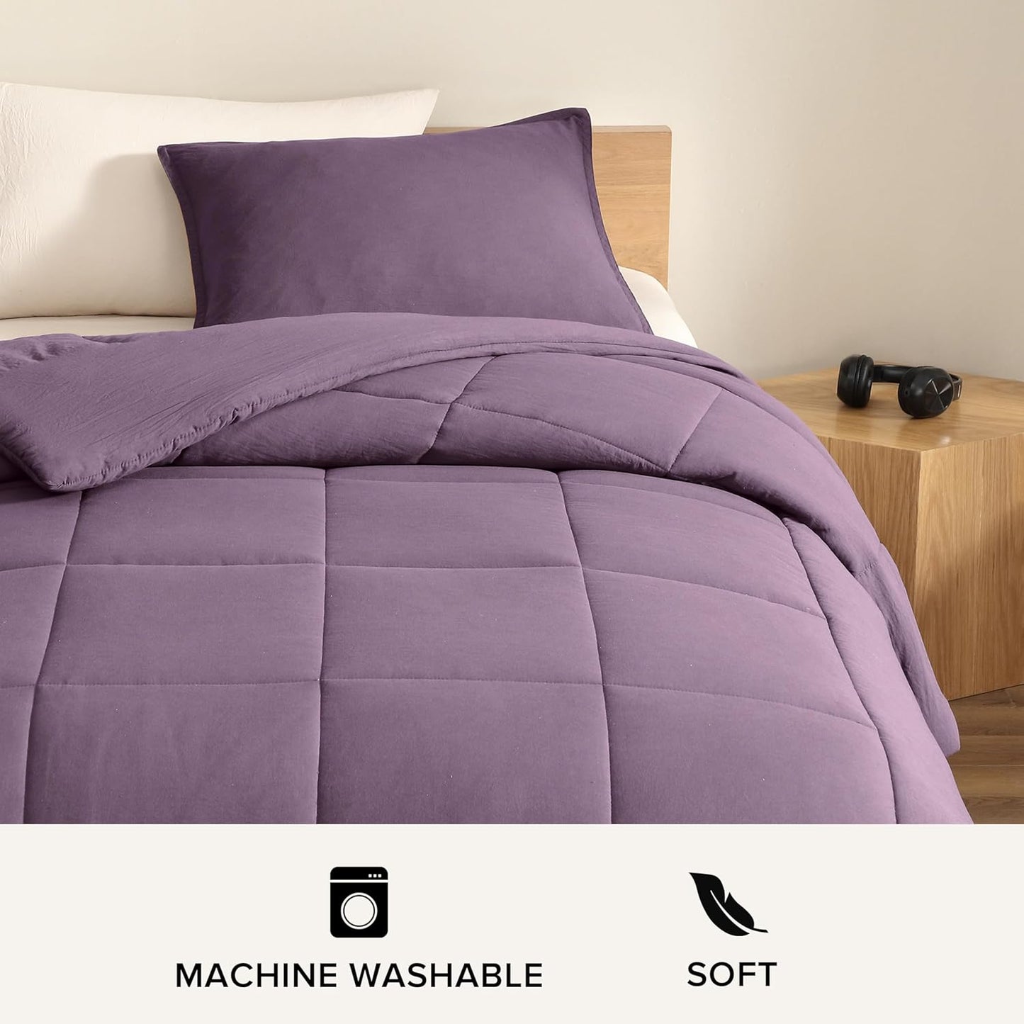 UGG Leonora Comforter Set with 1 Pillow Sham Lightweight Down Alternative Blanket All Season Washable and Hypoallergenic Bedding for College Apartment or Dorm Essentials, Twin/Twin XL, Purple Shadow