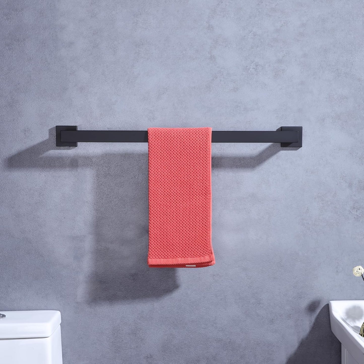 LANC 36-Inche Long Towel Bars for Bathroom Wall Mounted, Matte Black Bath Towel Racks Stainless Steel Total-37.5” Towel Rails for Kitchen Square Towel Holder Rods Hanger, A8804MB-9P1