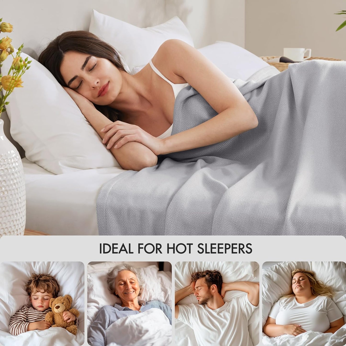 Madison Park King Size Blanket, 70% Rayon Bamboo-Based, 30% Cotton, Breathable for Hot Sleepers Menopause, Ultra Soft and Snag-Resistant, Summer Blanket for Bed or Couch, King 108"x90", Grey
