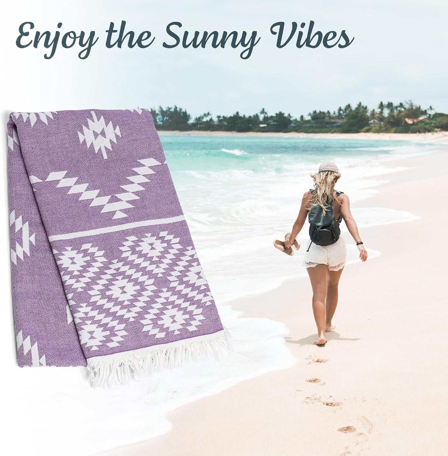Turkish Towels Beach Towels Oversized (35”x67”) Beach Towels for Adults Quick Dry and Sand Free Beach Towel Beach Blanket 100% Cotton Turkish Towel - Lilac Purple