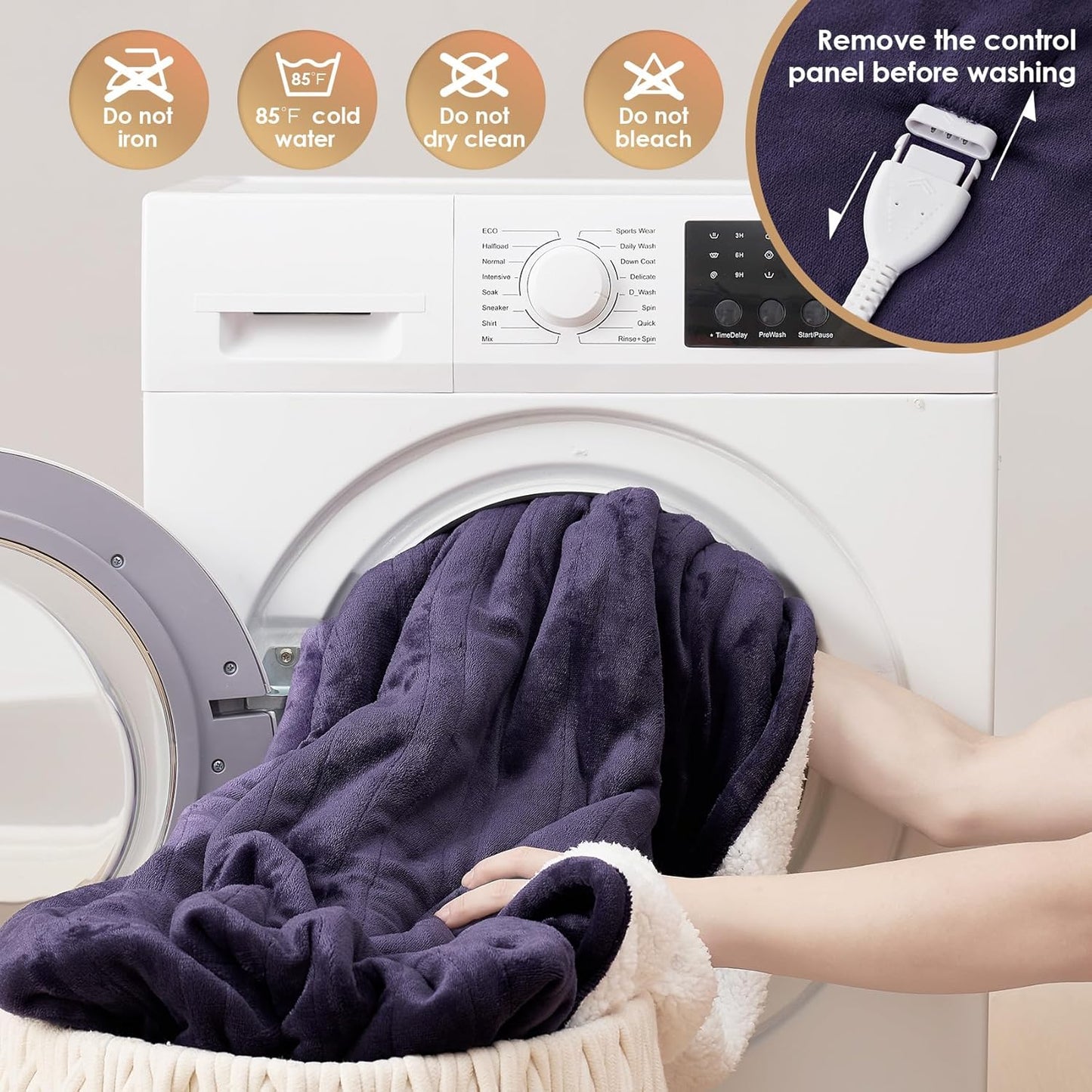 EHEYCIGA Electric Blanket King Size - Heated Blanket with 9 Heating Levels & 10 Hr Auto Off, Soft Cozy Sherpa Washable Dual Control Blanket, 90 x 100 Inches