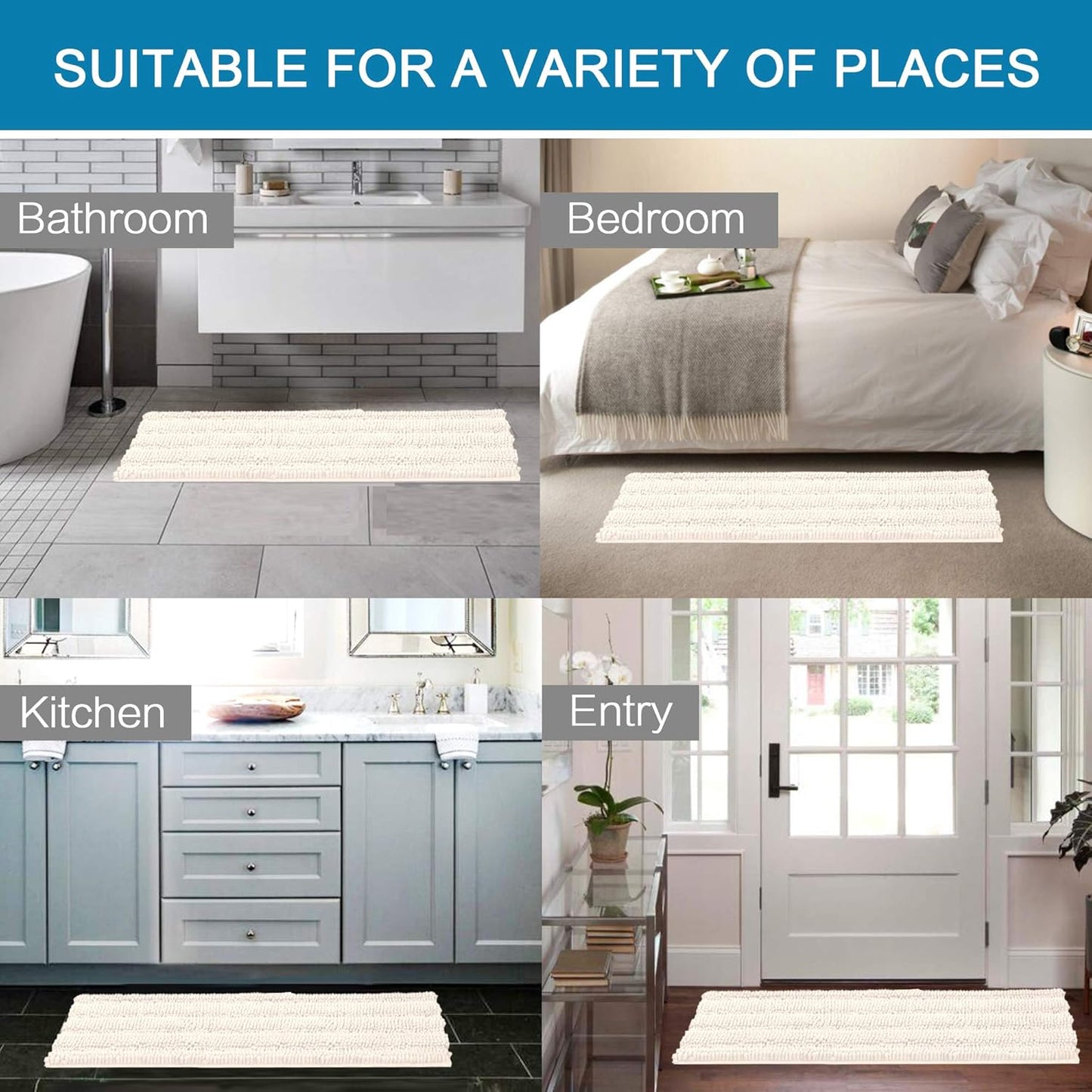 H.VERSAILTEX Bathroom Rugs Bath Mat Runner Rug Non Slip Kitchen Rug Extra Long Bath Rug Runners Oversized 59" x 20" Absorbent Washable Dry Fast Plush Area Rug for Bathroom/Bedroom - Ivory