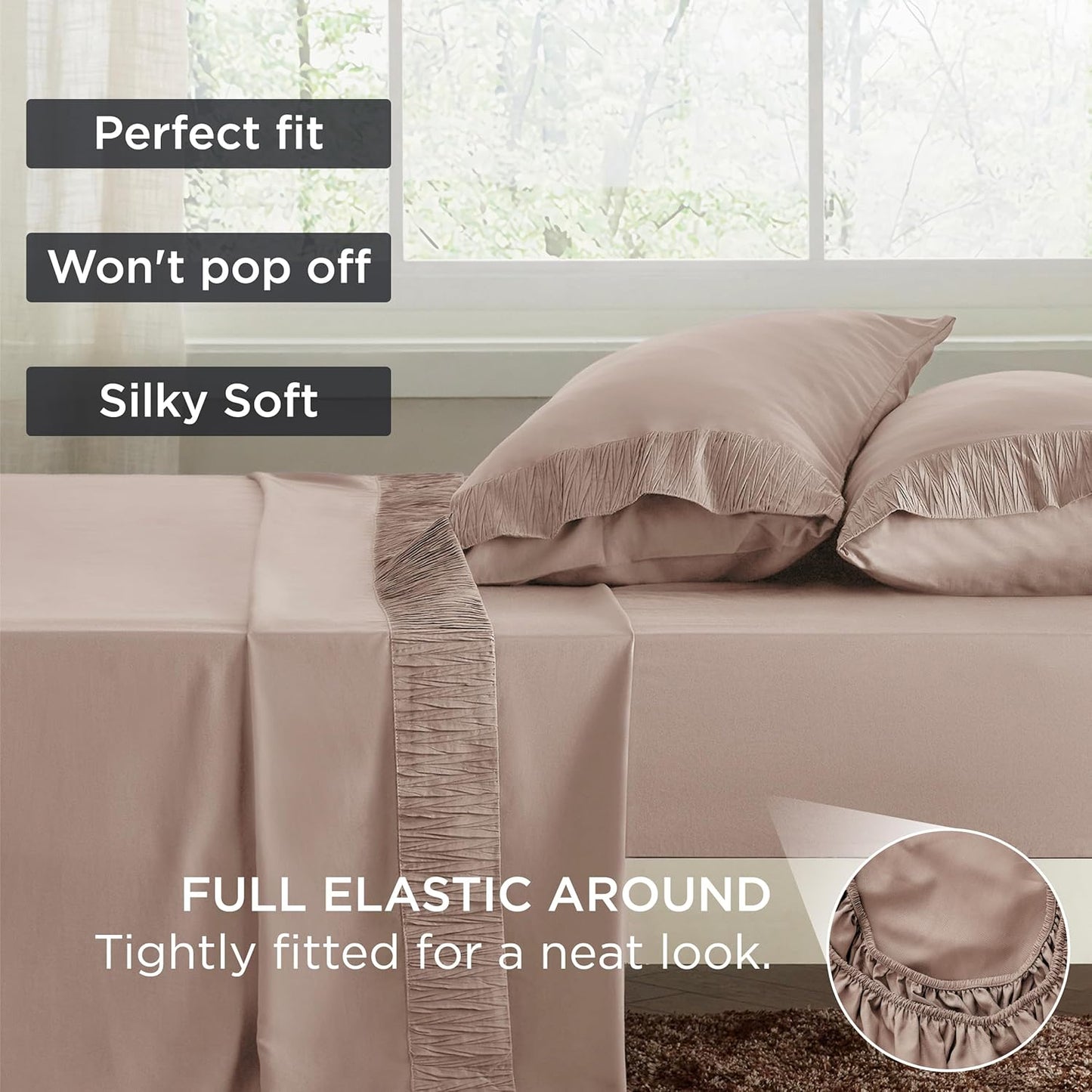 Bedsure Queen Sheet Set - 4 Pieces Soft Queen Size Sheets - Breathable & Cooling - Hotel Luxury - Easy Care Polyester Microfiber Bedding for Women, Men, Khaki