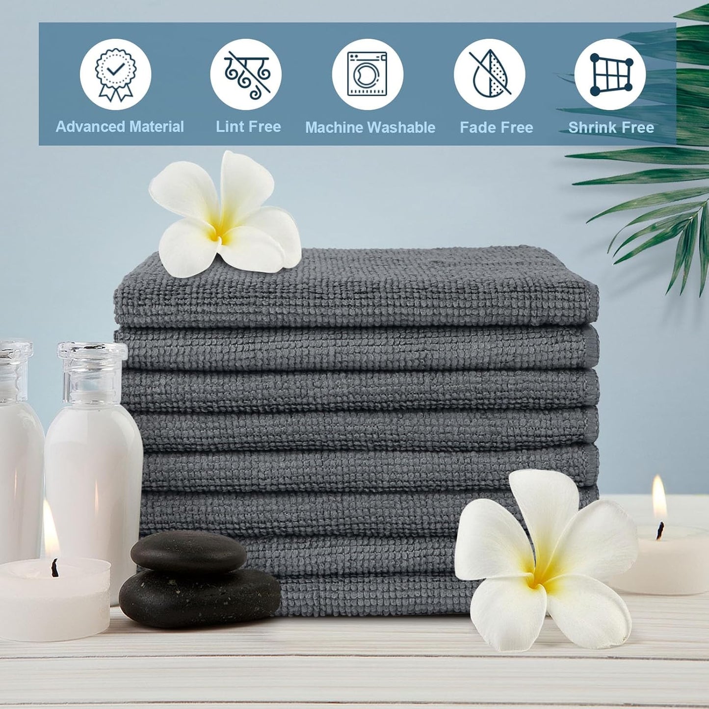 HOMEXCEL Microfiber Washcloths Towel Pack of 50, 12" x 12" Highly Absorbent and Soft Face Towels Wash Cloths for Bathroom, Gym, Hotel and Spa, Fast Drying Multi-Purpose Cleaning Cloth, Grey