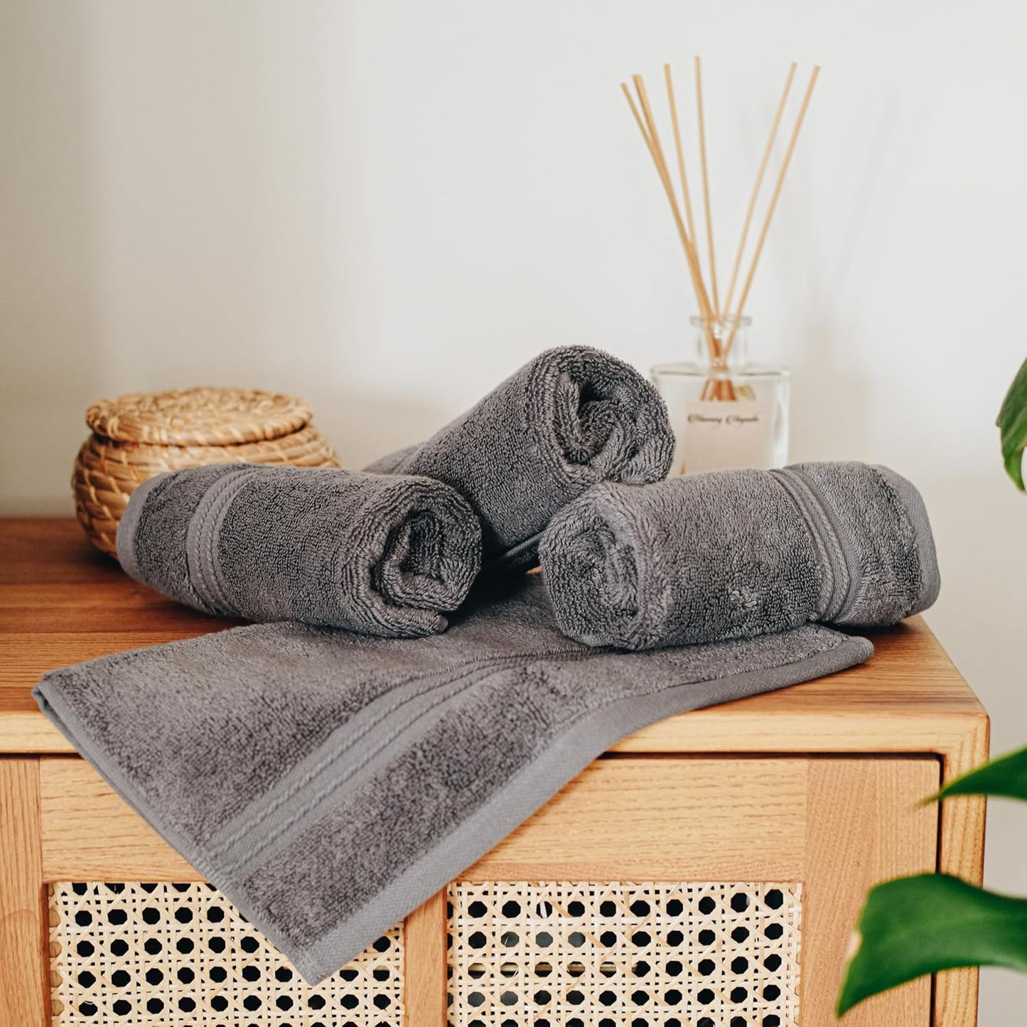 Milara Turkish Super-Plush Wash Cloths Set 4-Piece | Premium 100% Cotton Washcloths Absorbent, Durable with Hanging Loops | Anthracite (Dark Gray) Bath Washcloths, (13 x 13 Inch)