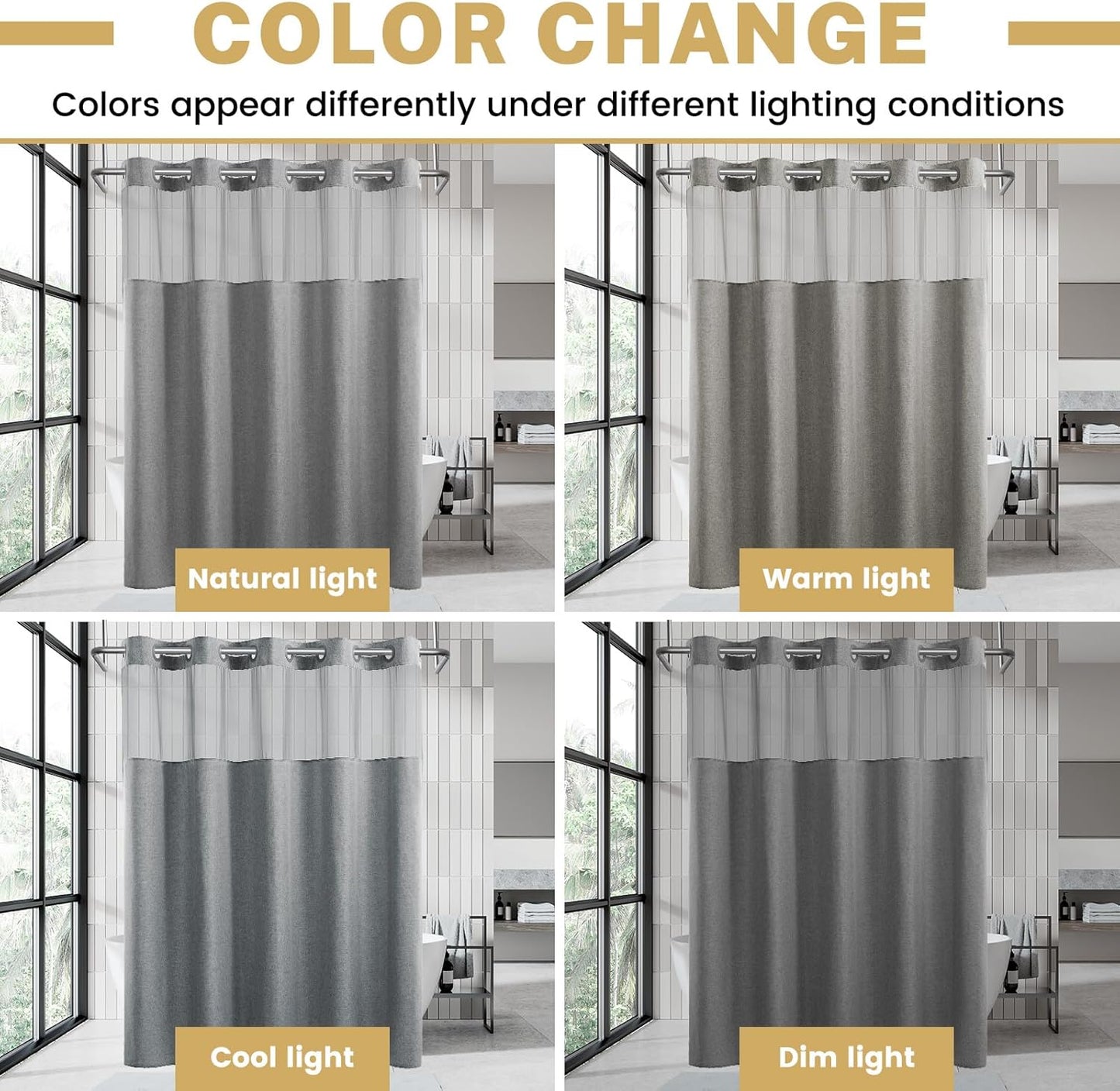 Extra Long No Hook Shower Curtain with Snap in Liner, Polyester Textured Shower Curtain with Liner Set, Waterproof Washable Hotel Style Shower Curtains for Bathroom, 71Wx86H, Grey