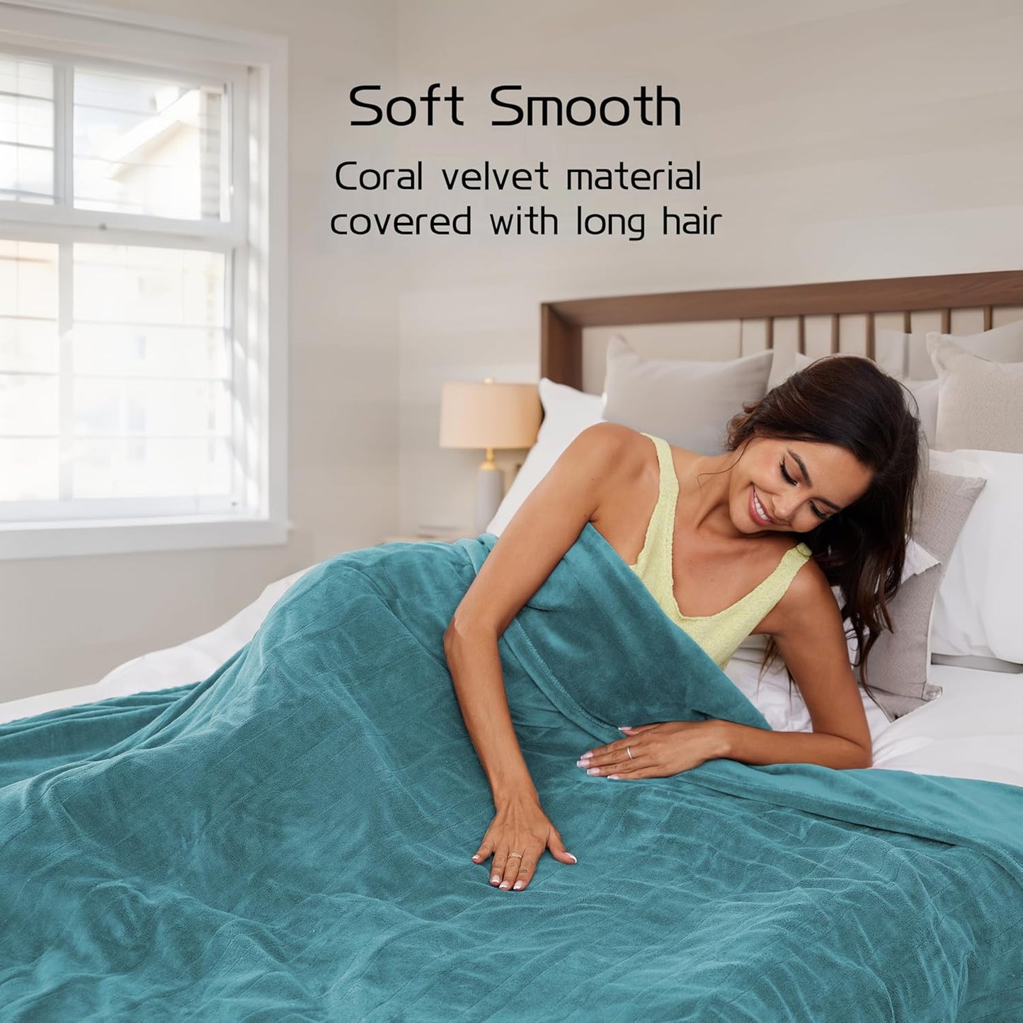 Electric Heated Blanket 84"x90" Queen Size, Soft Coral Fleece, Dual Controllers with 4 Heating Levels and 10 Hours Auto-Off, Machine Washable, Cozy Plush Fabric for Home, Teal