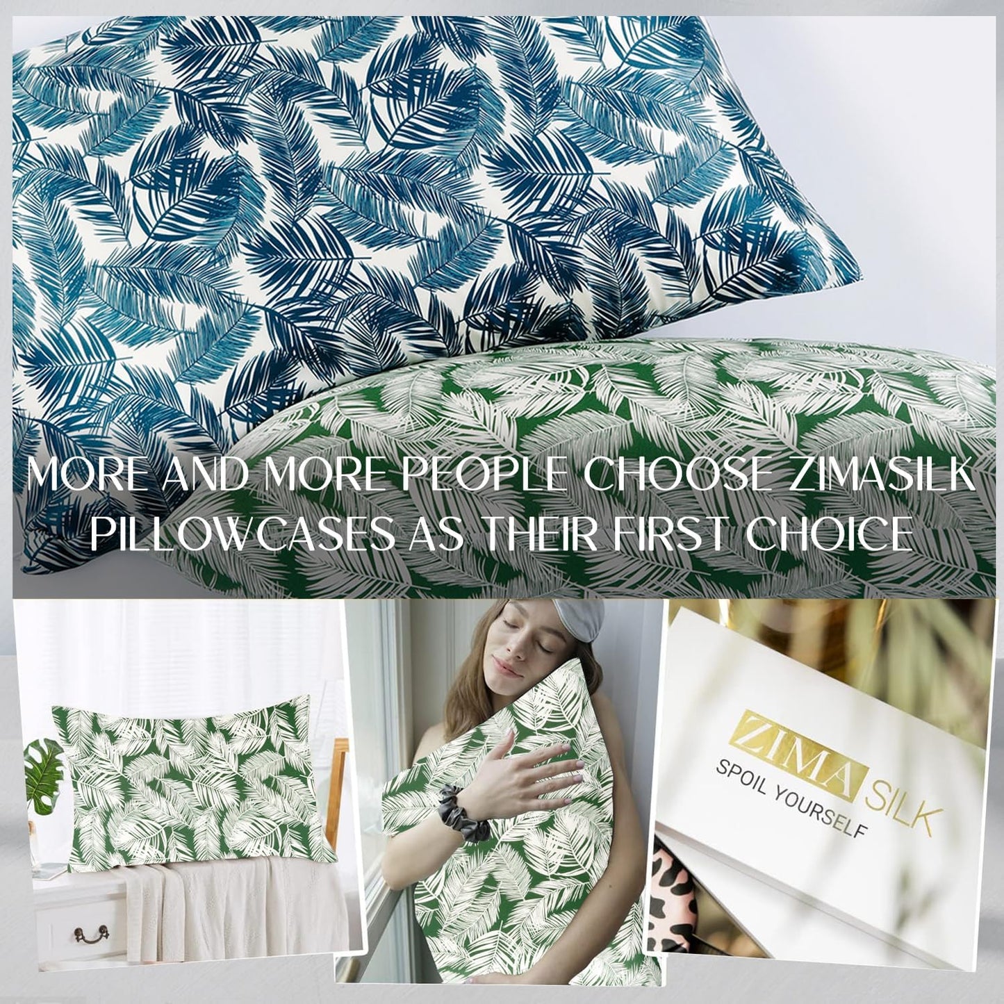 ZIMASILK 100% Pure Mulberry Silk Pillowcase for Hair and Skin Health,Both Sides 19 Momme Silk Floral Print,1pc(Queen 20''x30'',White Leaves)