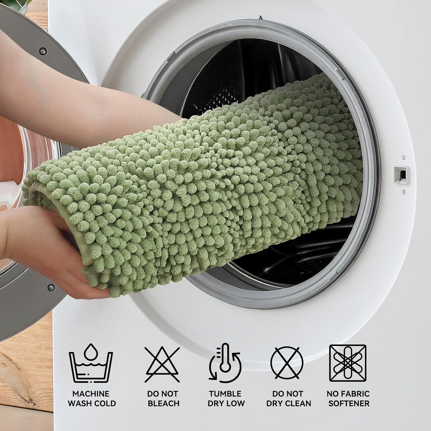 Bcoimo 36"×24" Chenille Bath Mat – Non-Slip with Backing Bath Rug Ultra-Absorbent and Machine Washable Bathroom Mat Quick-Dry Design. Ideal for Bathroom and Tub Areas