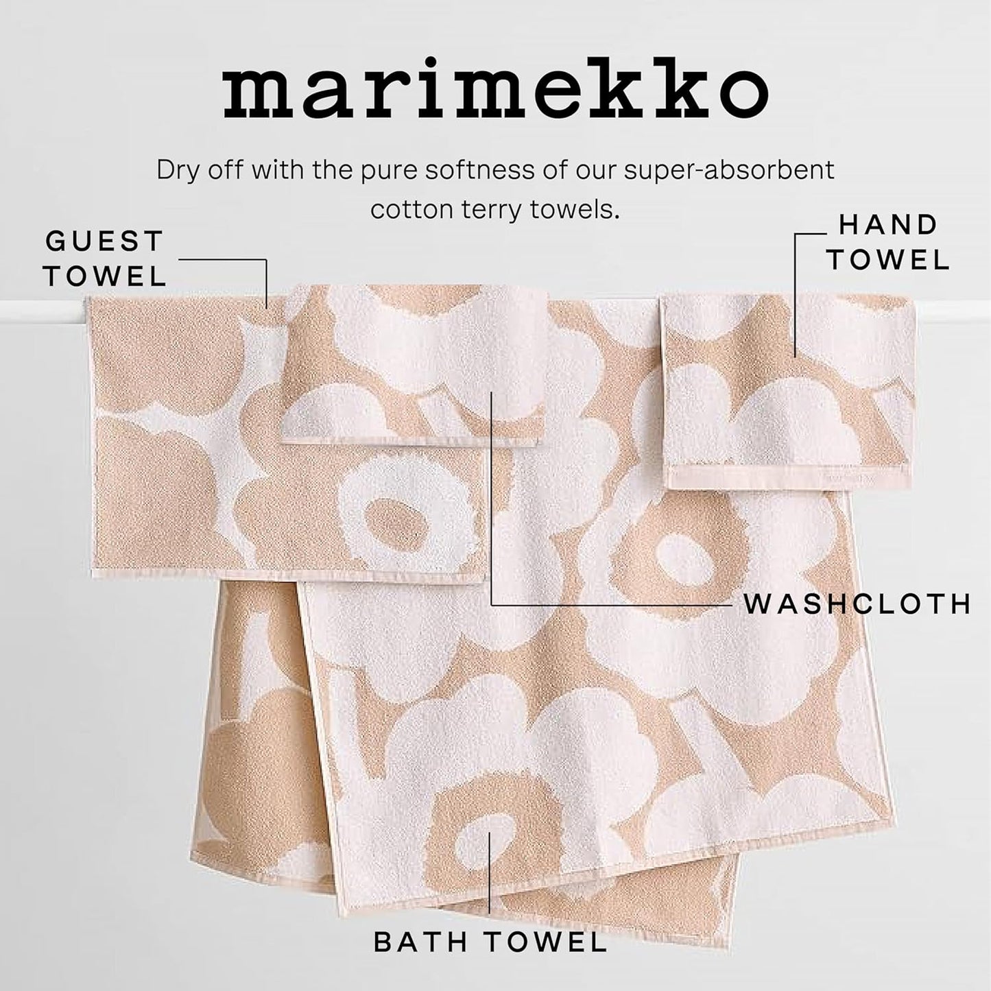 MARIMEKKO Unikko Terry Cotton Guest Towel (Blue) – Floral Patterned Guest Towels – 20 in x 12 in