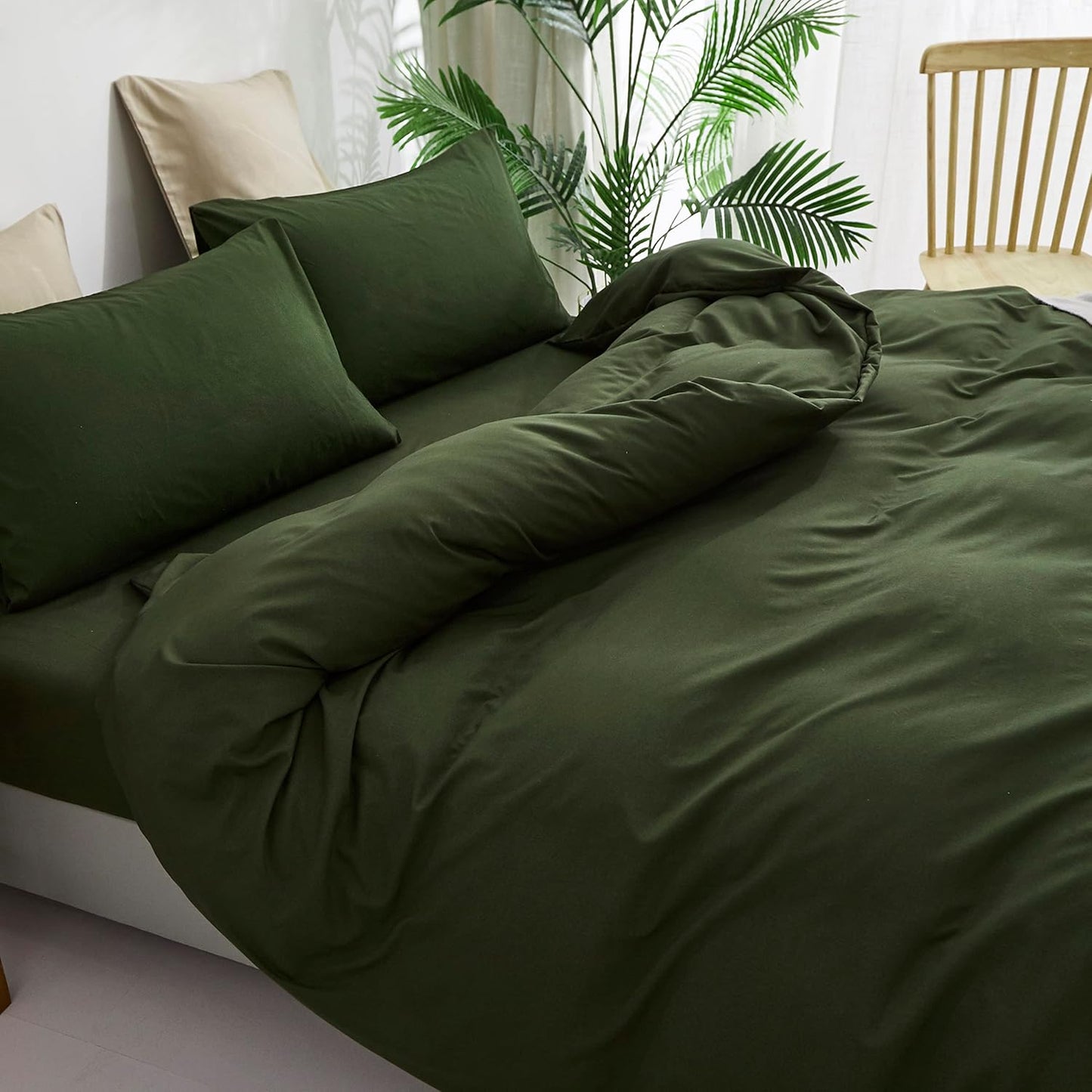 Cottonight Army Green Comforter Set Full Dark Green Bedding Set Plain Blanket Quilts Modern Soft Breathable 3 Piece Comforter Set for Women Men