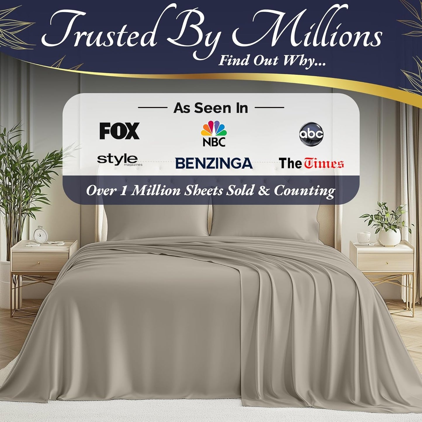 DECOLURE 100% Viscose Derived from Bamboo Sheets Cal King Size 4pcs - Ultra Soft & Luxuriously Cooling, 17" Deep Pocket, Double Stitching, Perfect for Hot Sleepers - King Bed Sheets (Taupe)
