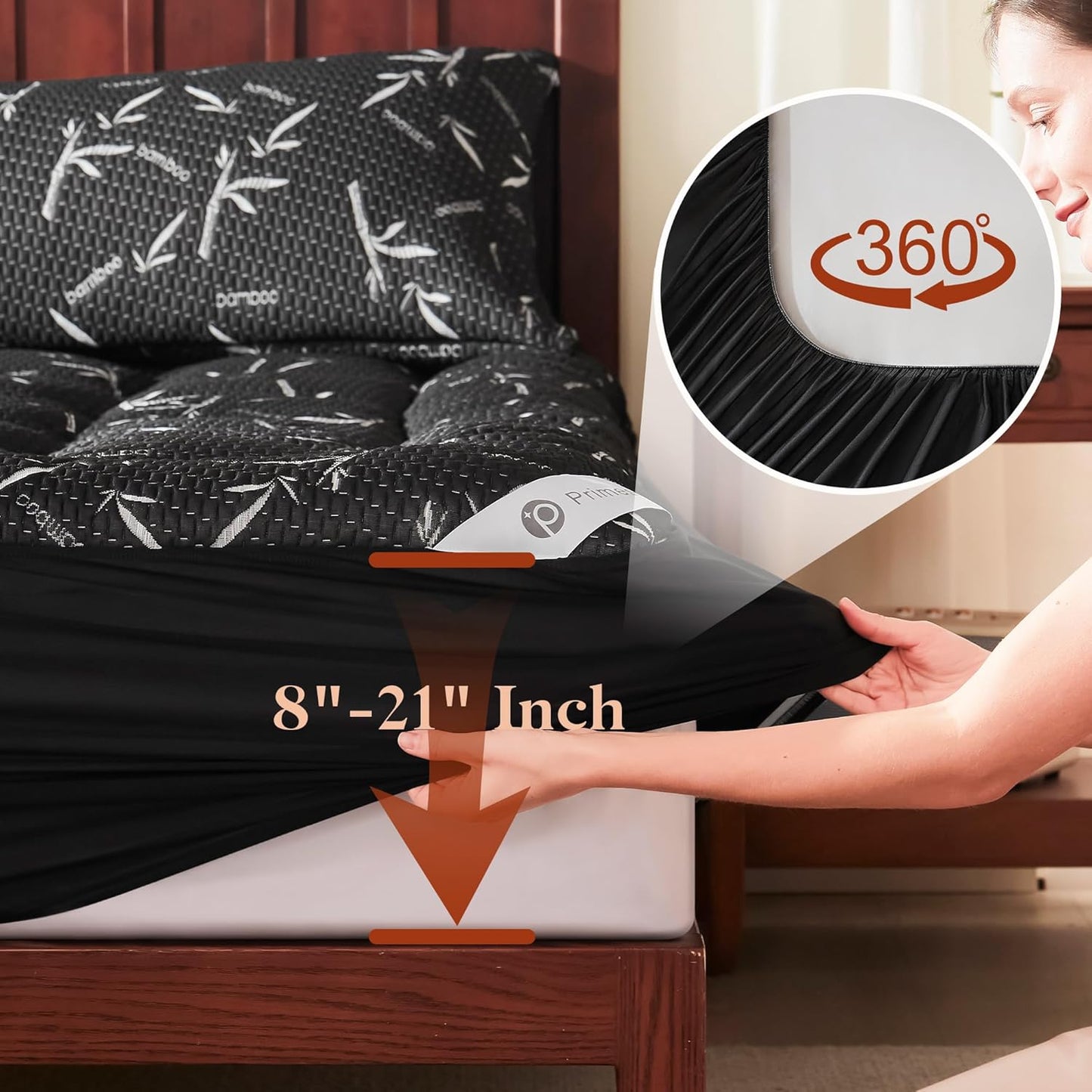 100% Waterproof Queen Size Mattress Topper, Thick Pillow Top Mattress Pad,Up to 24 Inch Deep Pocket,Soft Breathable Mattress Pad for Back Pain, Protector Cover(Black)