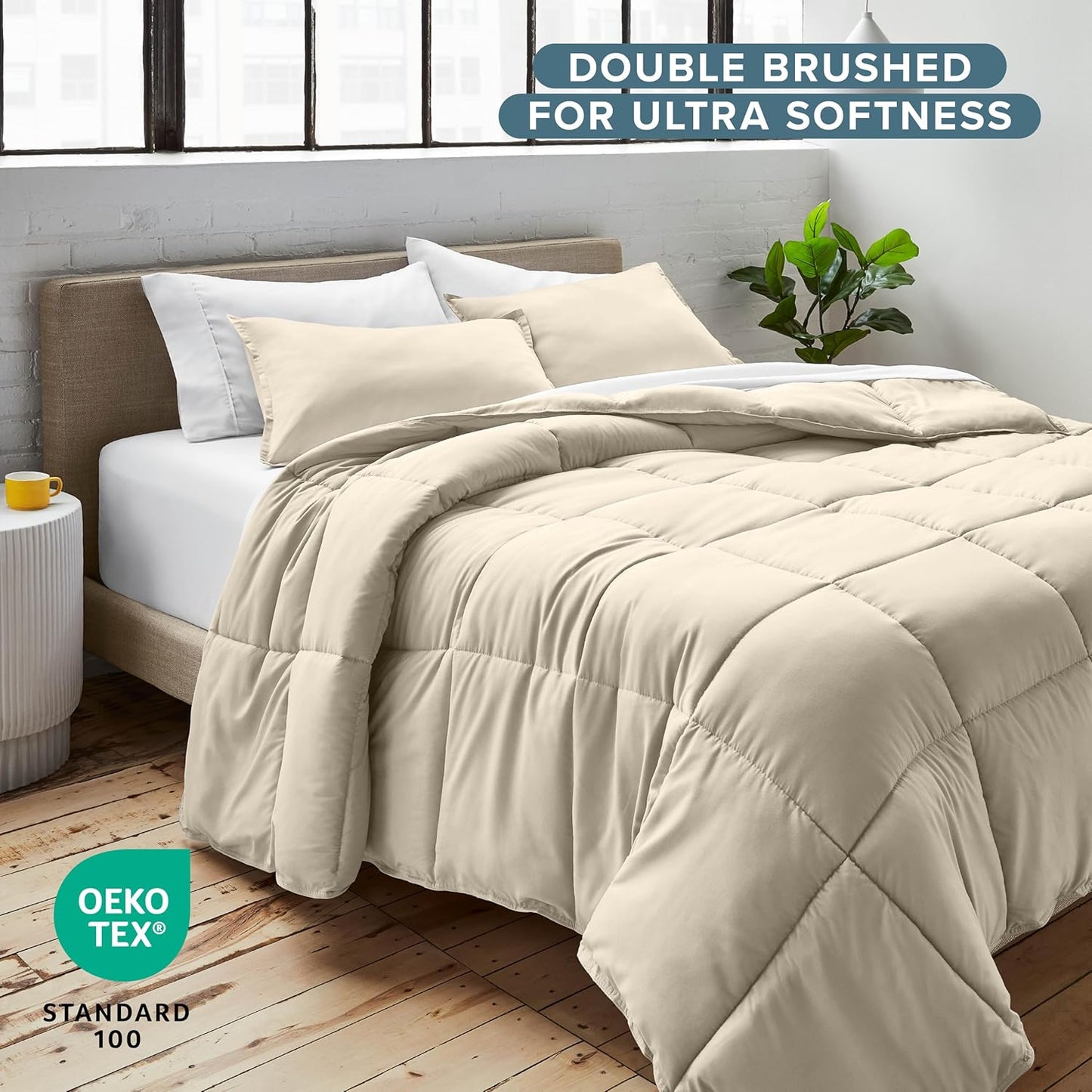 Bare Home Comforter Set - Queen Size - Ultra-Soft - Goose Down Alternative - Premium 1800 Series - All Season Warmth (Queen, Sand)