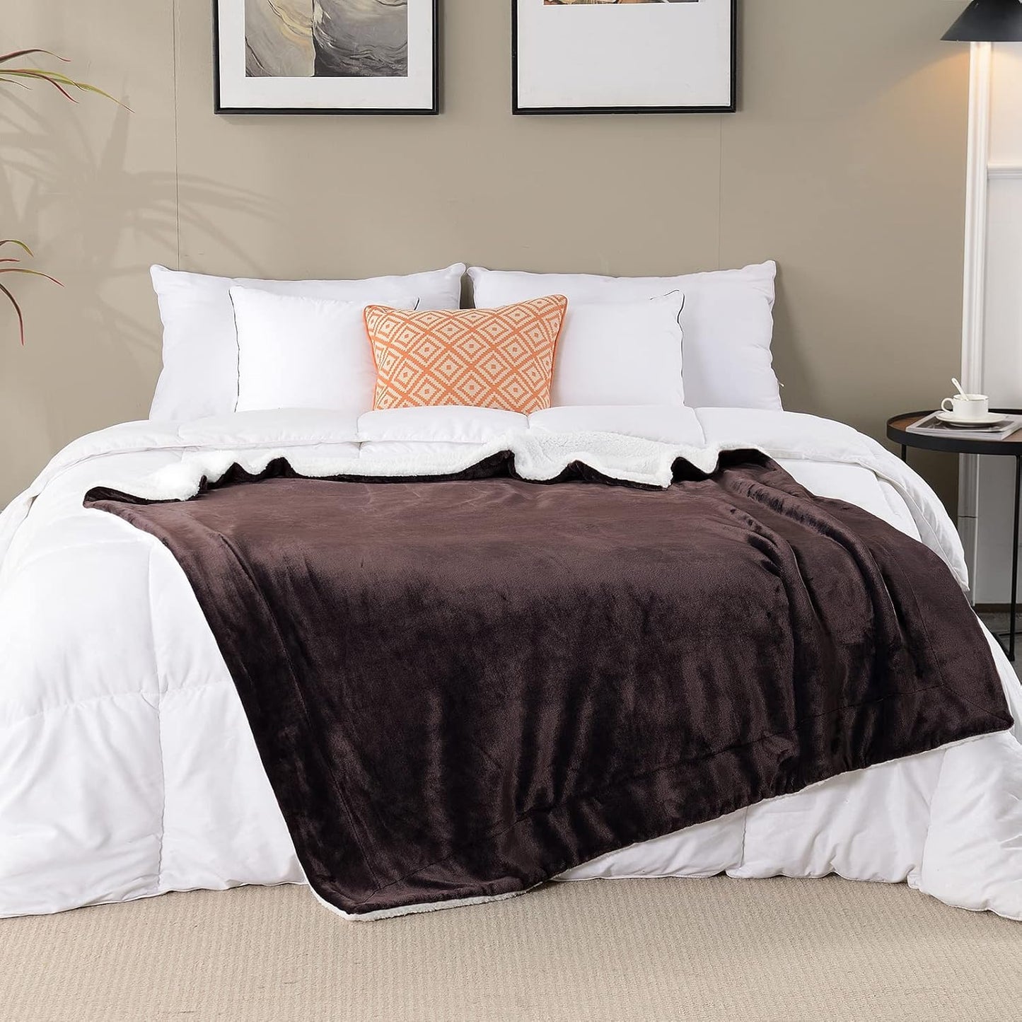 SOCHOW Sherpa Fleece Throw Blanket, Reversible Super Soft Luxurious Plush Blanket Twin Size, Brown(60inch X80'')
