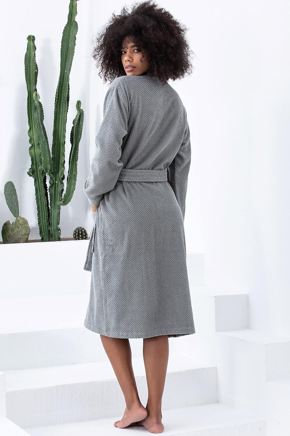 SEYANTE Organic Turkish Cotton Terry Hooded Kimono Bathrobe, Robe for Women