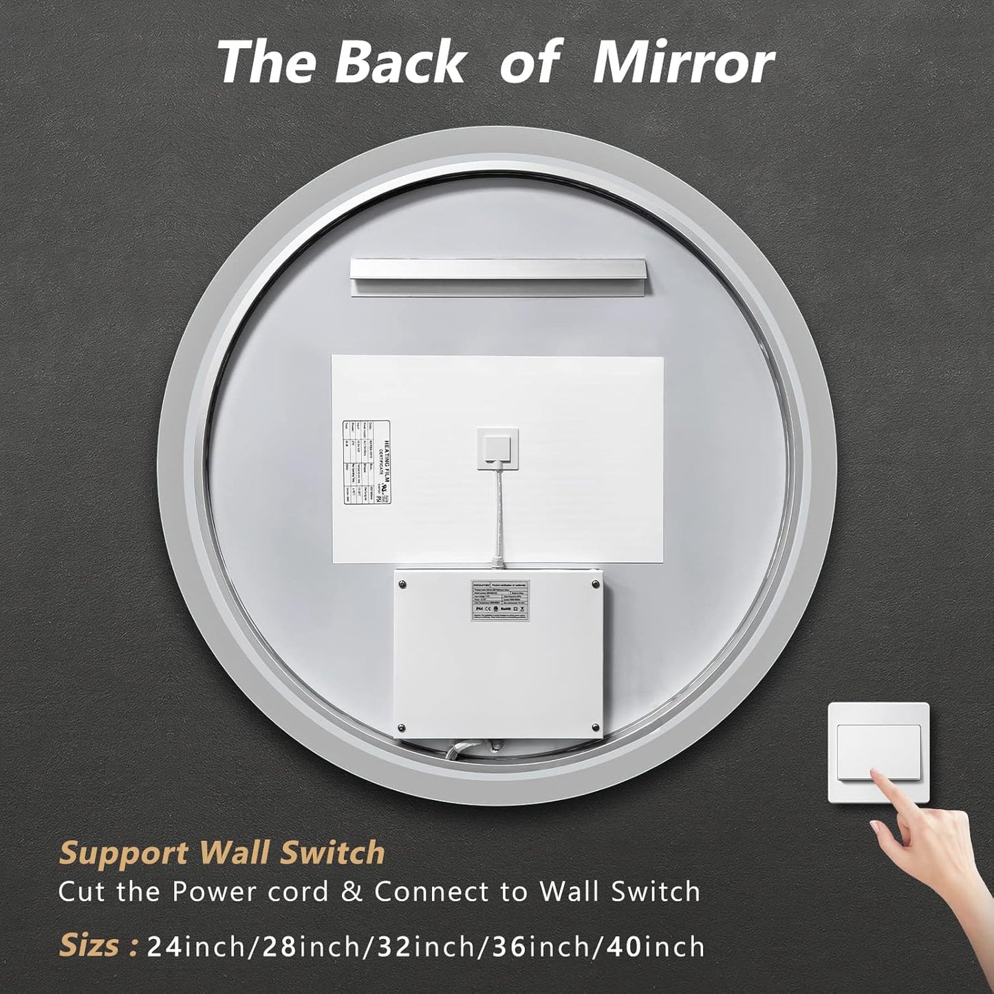 APRILSOUL 36 Inch Round LED Bathroom Mirror with Lights, Makeup Mirror with Front and Backlit, Anti-Fog, 3 Colors and Dimmable Light