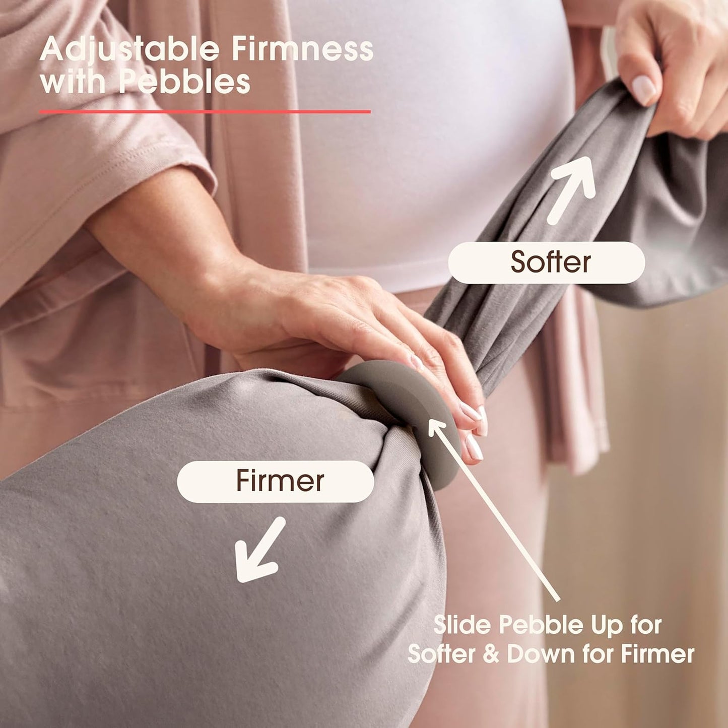 bbhugme Adjustable Pregnancy Pillow – Full Body Support for Side Sleeping - Adjustable Firmness and Shape - Supports Back, Legs, Belly, HIPS for Pregnant Women - Removable Cover - Stone