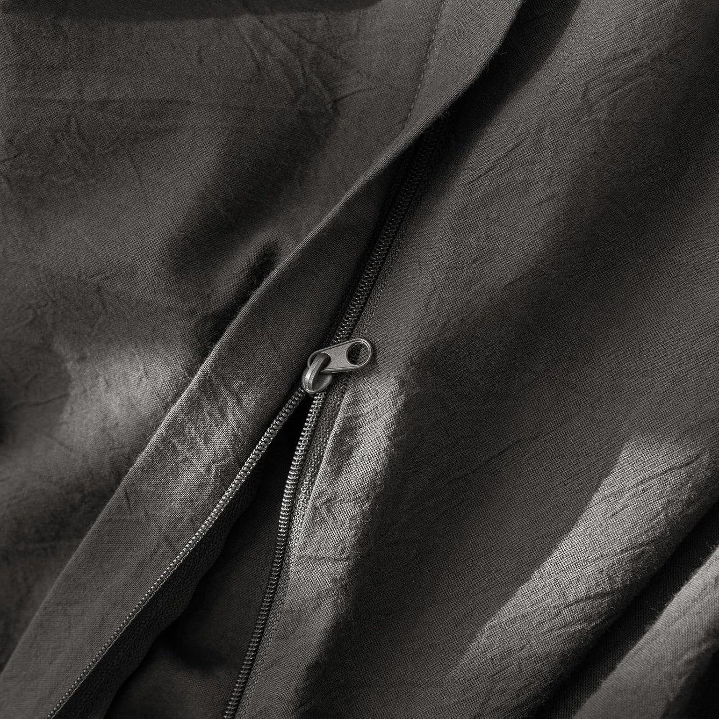 JIYUAN 100% Washed Cotton Duvet Cover Set 2 Pieces Twin, 1 Duvet Cover 68x90 Inches(Comforter Not Included) and 1 Pillowcases,Linen Feel Bedding Set Comfy and Breathable,Solid Dark Grey