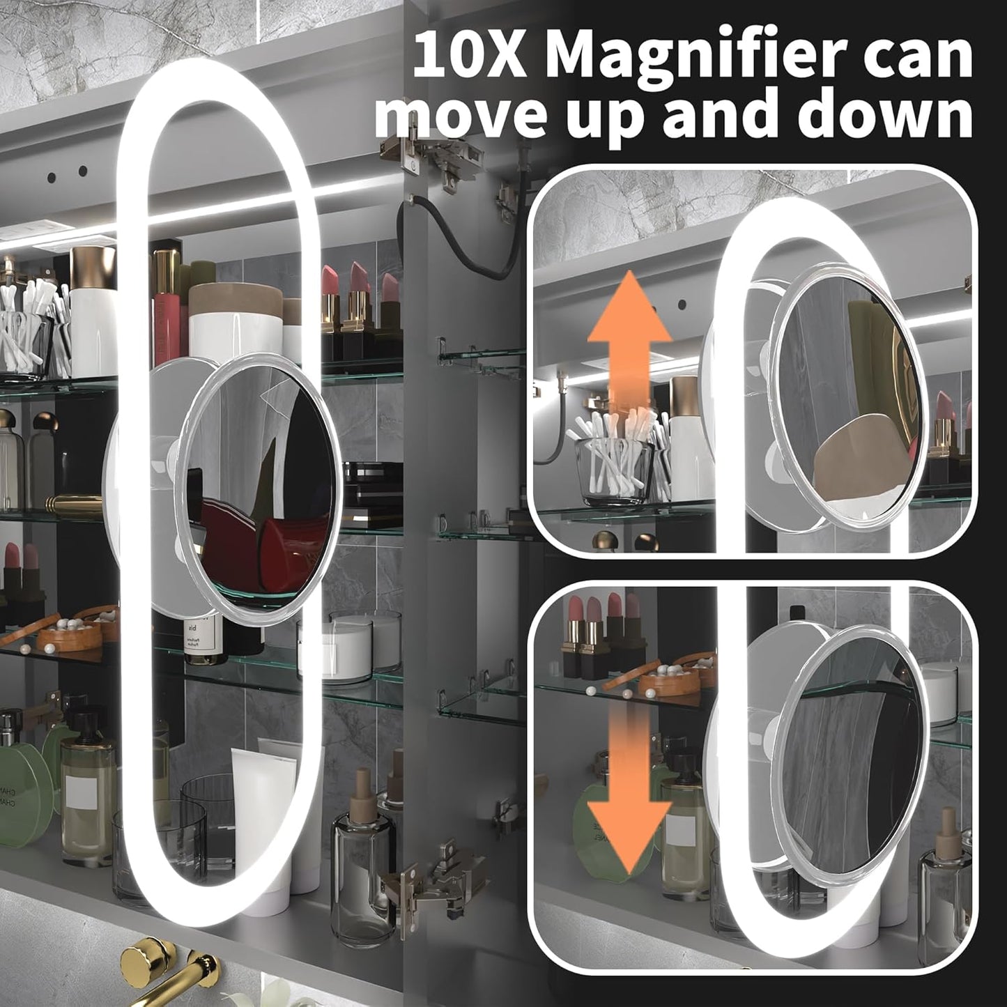 24"x32"Lighted Medicine Cabinet with Mirror, Recessed or Surface Mount LED Medicine Cabinet, Front&Backlit, Anti-Fog, Stepless Dimming, 3-Color Temperatures, Adjustable Shelves, Right Hinge