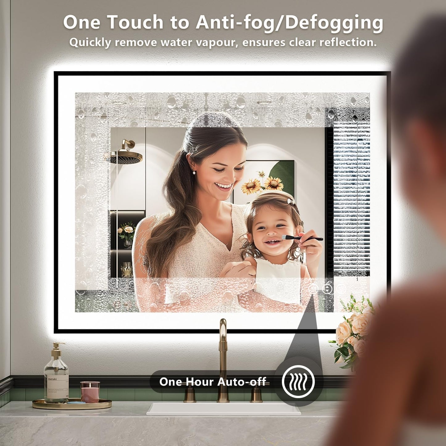 32x36 Inch LED Bathroom Mirror with Lights (Front Lit and Backlit) Black Framed Lighted Vanity Mirror for Bathroom Wall Dimmable Anti-Fog Memory Tempered Glass Horizontal/Vertical