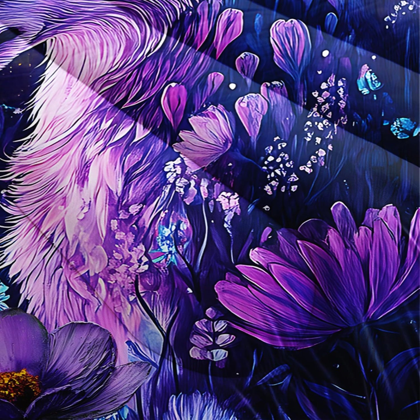 Purple Wolf Bedding Comforter Set Queen Size,Dreamcatcher Flower Quilt Bedding Set Queen,with 1 Comforter with 2 Pillow Case,Wolf Bedroom Decor for Kids Girls Boy