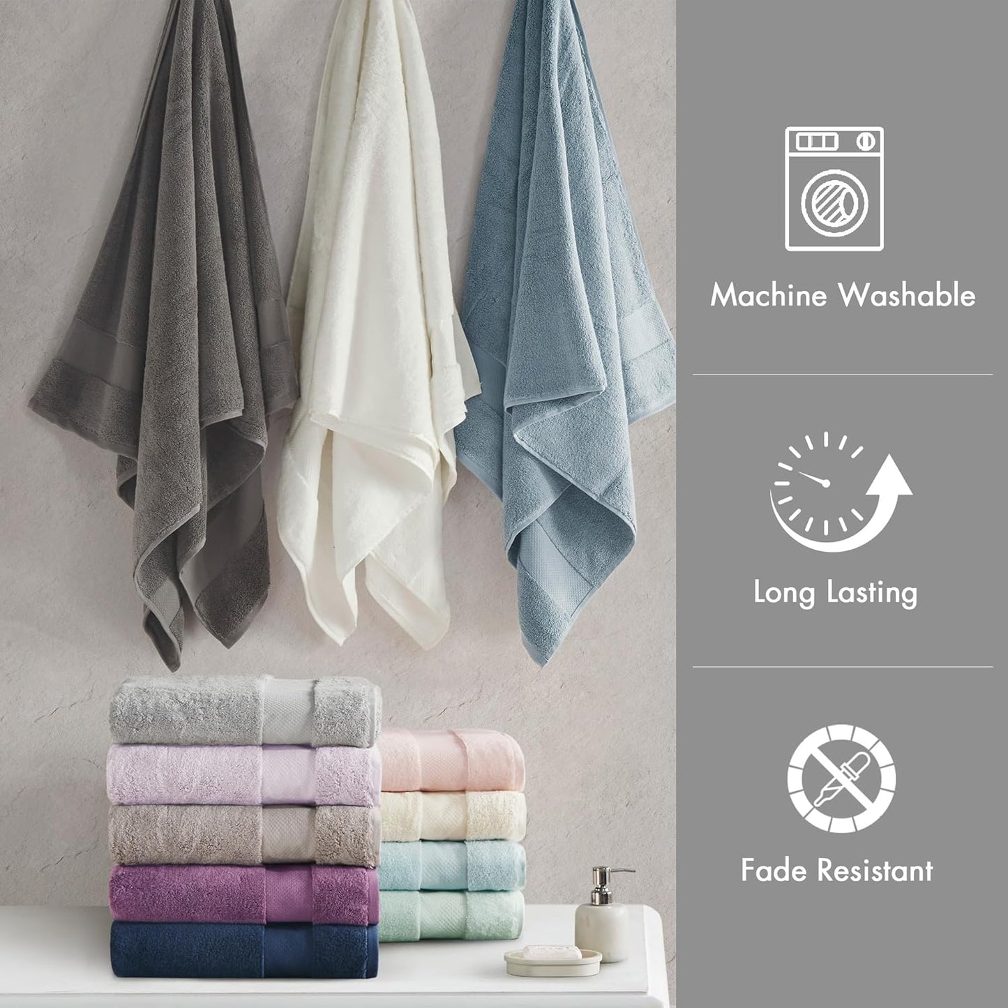 Madison Park Turkish Bath Towel Set 100% Cotton Bath Towel 600GSM Oversized Body Towel 2 Piece, Luxury Soft, Thick Spa Quality, Quick Dry Bathroom Towel, Jumble, 35" x 70", White