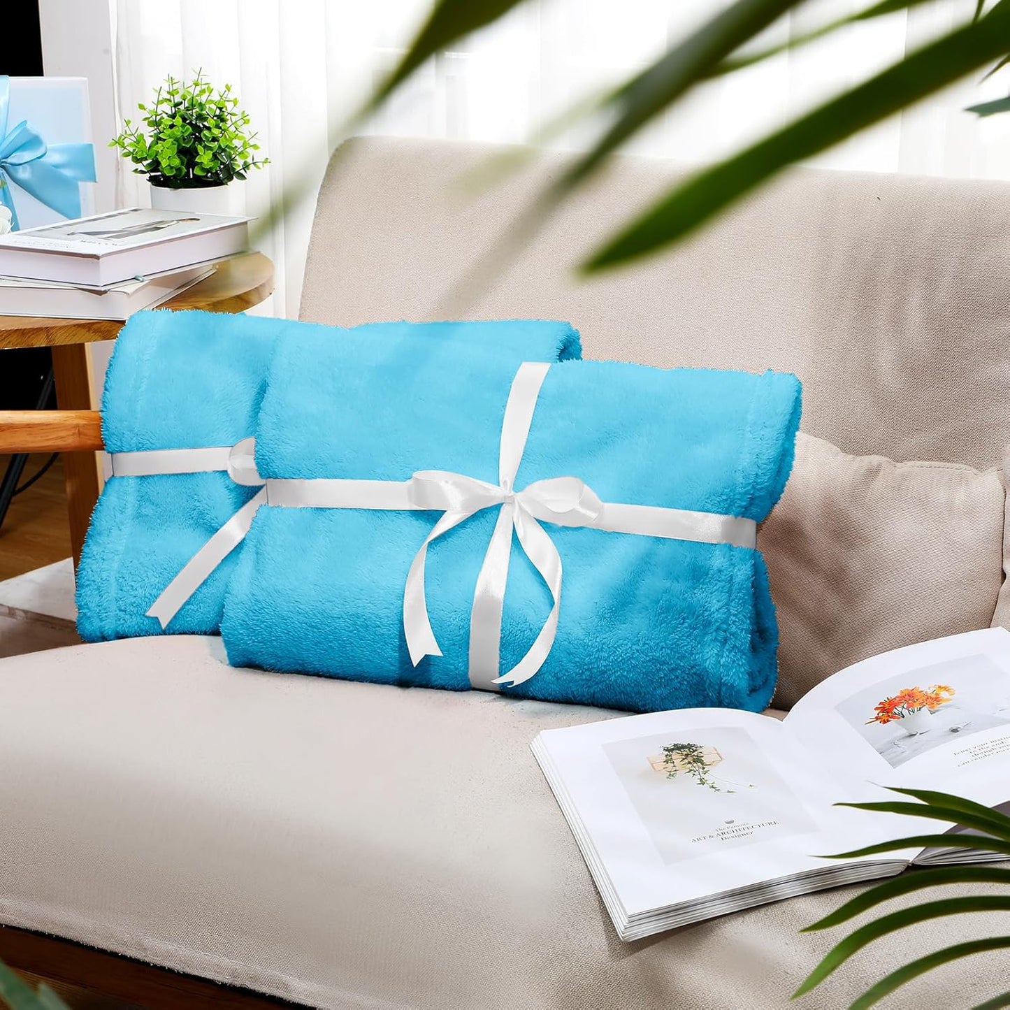 Tinideya 6 Pack Sherpa Fleece Throw Blankets Bulk 50"x 60" Soft Plush Wedding Throw Blankets for Couch Sofa Spa Sleepover Party Favor Supplies Travel Guest Room Home Decor (Blue)