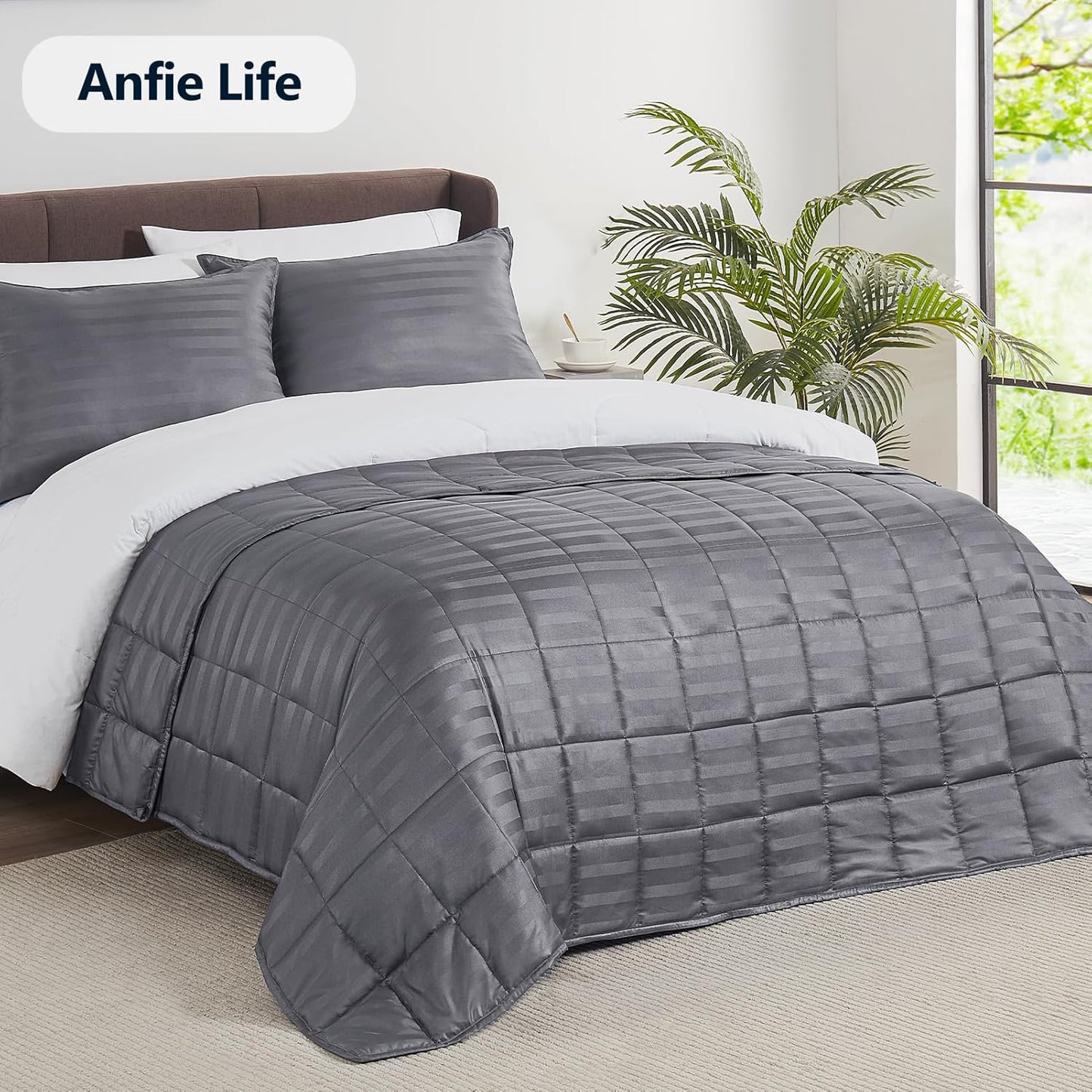 Weighted Blanket Queen/King Size (80"x87" 15lbs),Ultra Soft and Cozy Cooling Weighted Blanket for Adult,Heavy Blanket with Machine Washable Soft Blanket, Stripe Grey