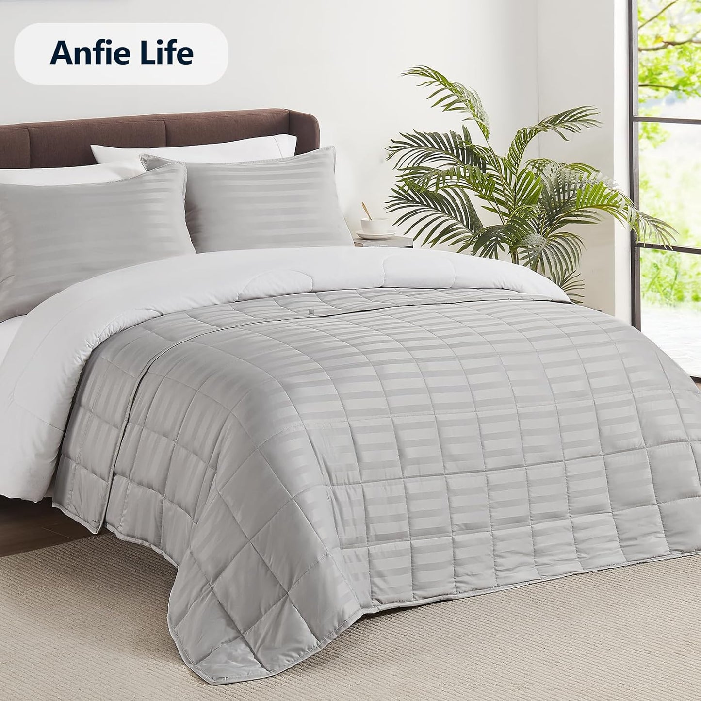 anfie Weighted Blanket (80x87-25lb), 40% Cotton 60% Polyester, Light Grey, Cooling Polyester, 25 lbs, Machine Washable, Bagged, Modern Design for Adult