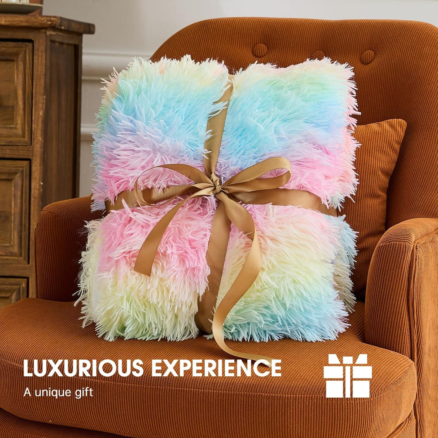 Heated Electric Blanket Throw,Warm Winter Birthday Gifts for Women Her Grandma-Faux Fur with Soft Sherpa,10 Heat Settings,5 Time Settings with Fast Heating, 50x60, Rainbow
