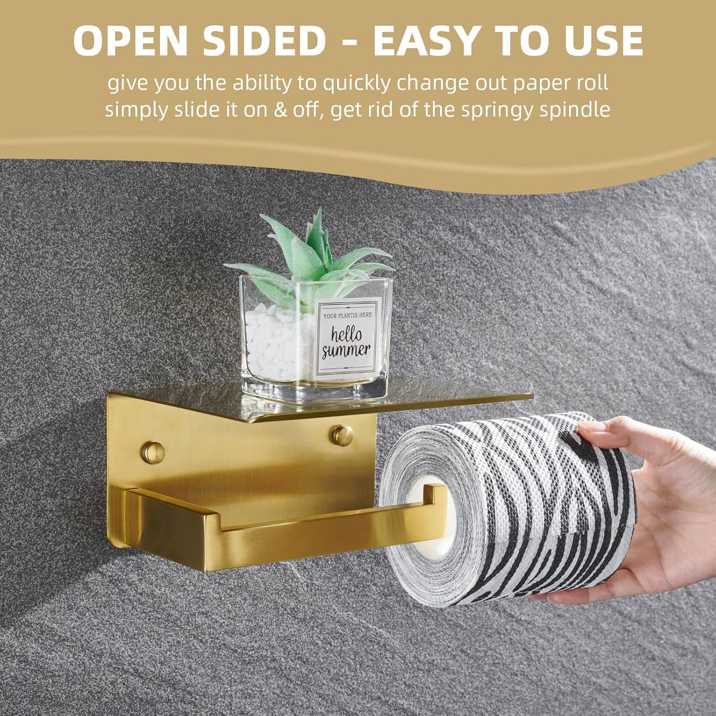 Angle Simple Toilet Paper Holder with Shelf, 304 Stainless Steel Bathroom Tissue Roll Holder for Wall Brushed Gold