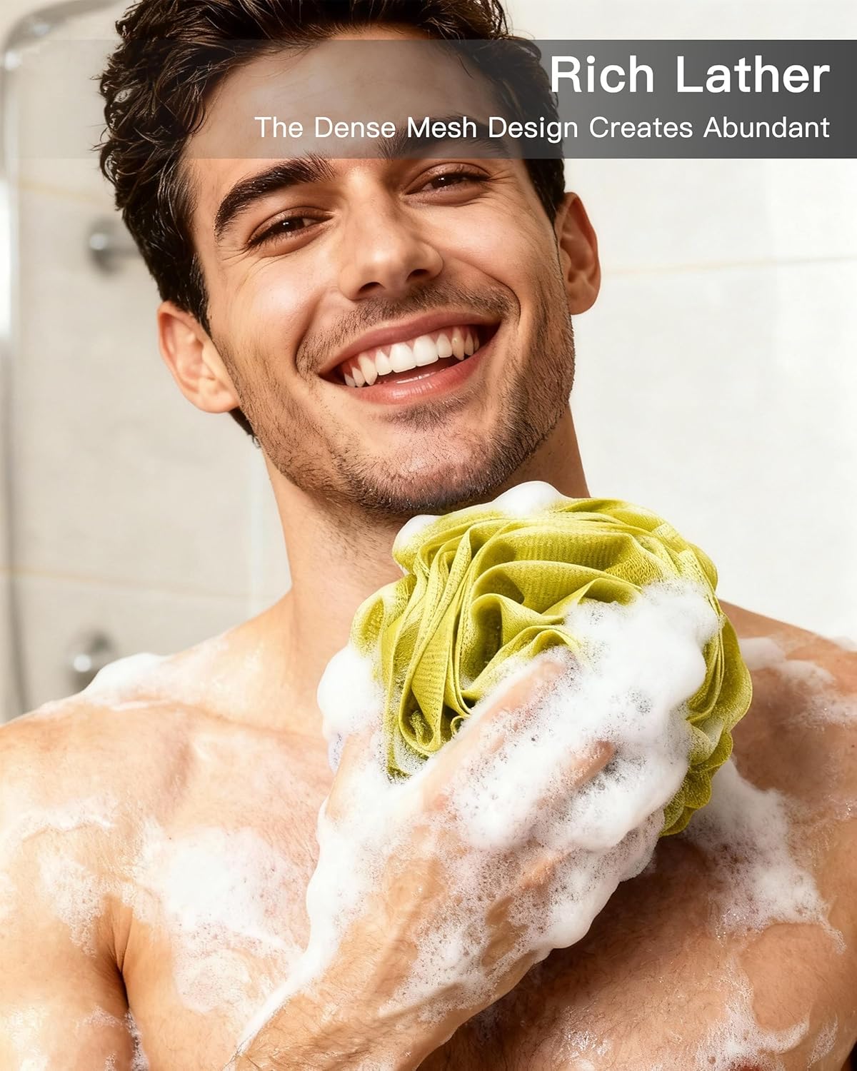 Large Bath Sponge Pouf 70g, 6.3 Inch Exfoliating Shower Loofah, Soft Durable PE Mesh with Reinforced Knotting, Rich Lather Body Wash Scrubber, 4-Pack Elegant Colors Gift Set(C-4Pcak)